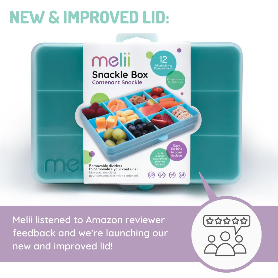 Melii Snackle Box - 12-Compartment BPA-Free Divided Snack Container for Kids, Removable Dividers, Perfect for Food Storage, Arts & Crafts, Beads & Small Items - Ideal for School Lunches, Travel & Organization (Blue)
