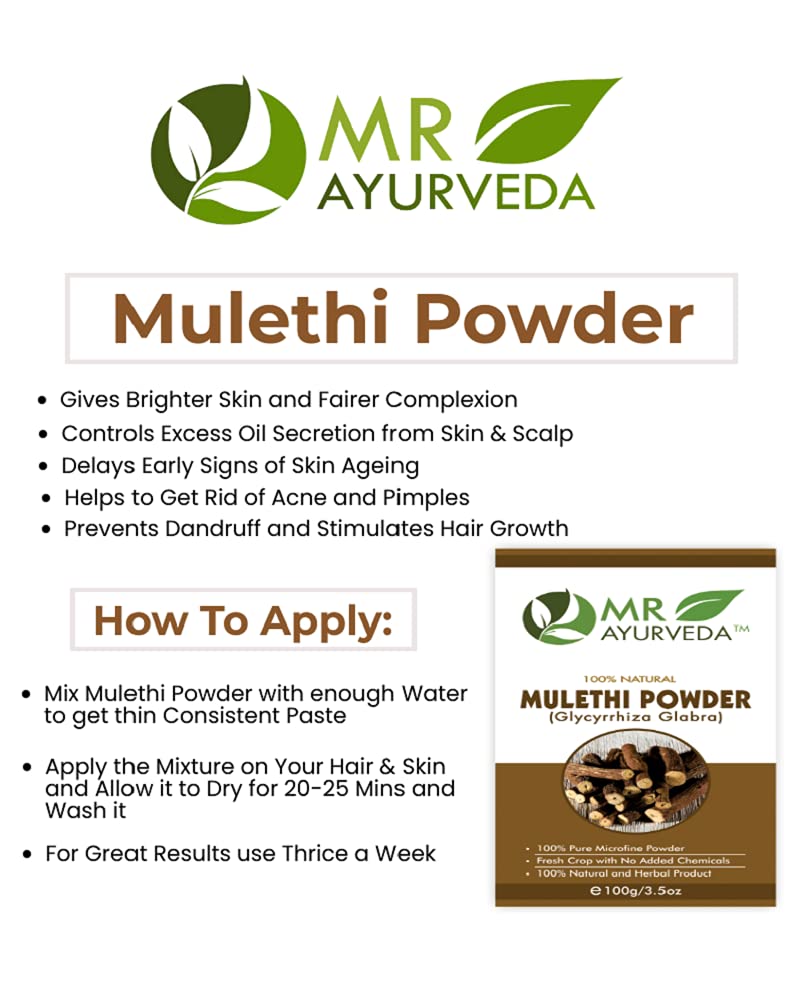 MR Ayurveda 100% Organic Mulethi Powder (Licorice Root Powder) for Face & Skin Care - Natural, Chemical-Free, 200g (Pack of 2) | Brightens Skin, Reduces Dark Spots, Soothes Acne - Perfect for DIY Face Masks & Ayurvedic Beauty Routines