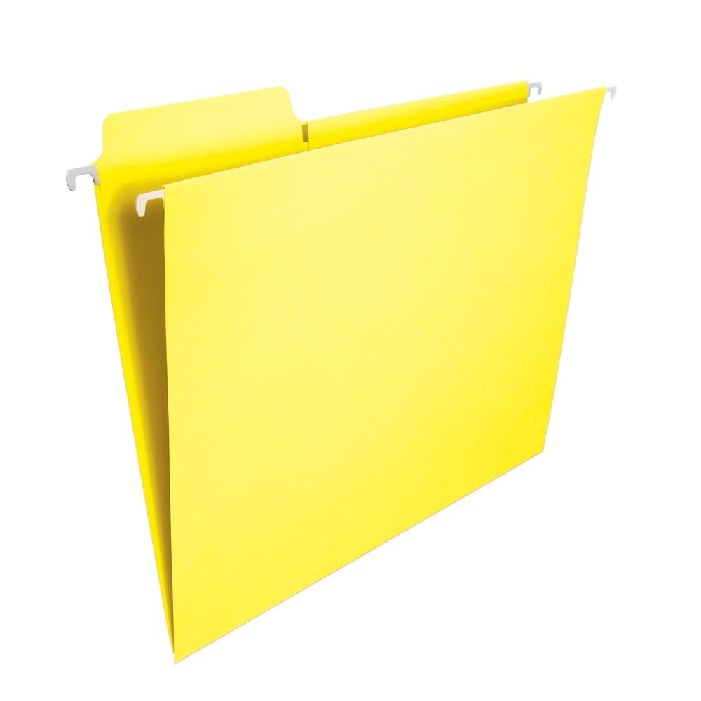 Smead 64097 FasTab Hanging File Folders - Letter Size, Yellow, 20/Box - Perfect for Office Organization, Filing Cabinets & Document Storage