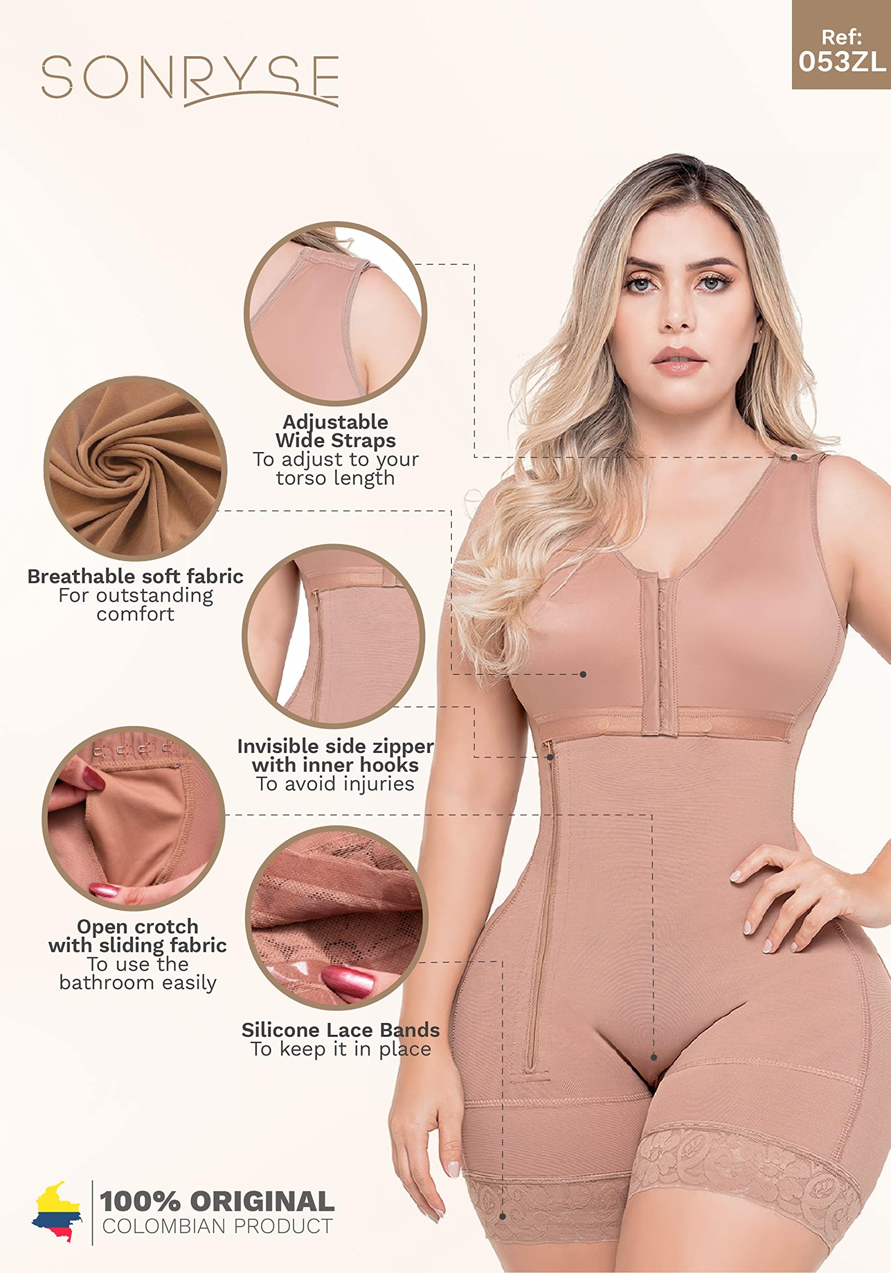 Sonryse Colombian Postpartum Shapewear for Women – Post-Surgery Compression Garment, Waist Trainer & Butt Lifter – Perfect for Recovery, Body Shaping & Everyday Wear