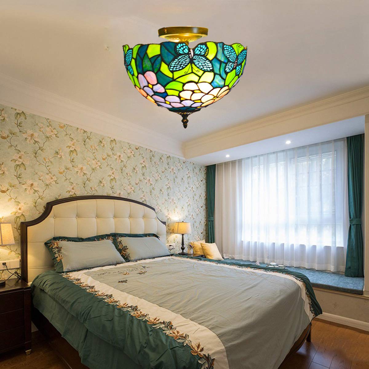 Vintage Tiffany Butterfly Ceiling Lamp - 12