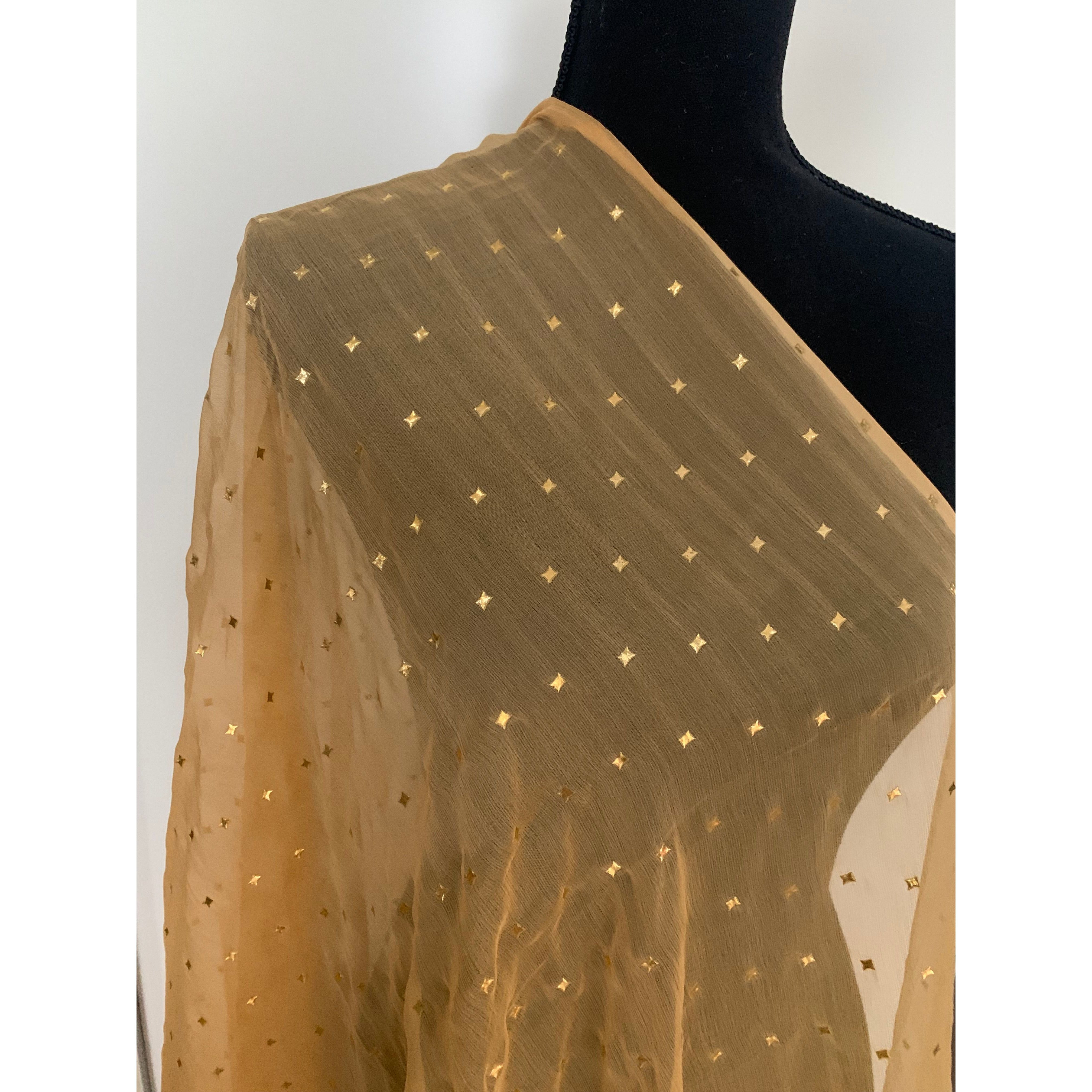 Elegant Gold Dupatta with Sparkling Stars - Perfect for Weddings, Parties & Festive Occasions
