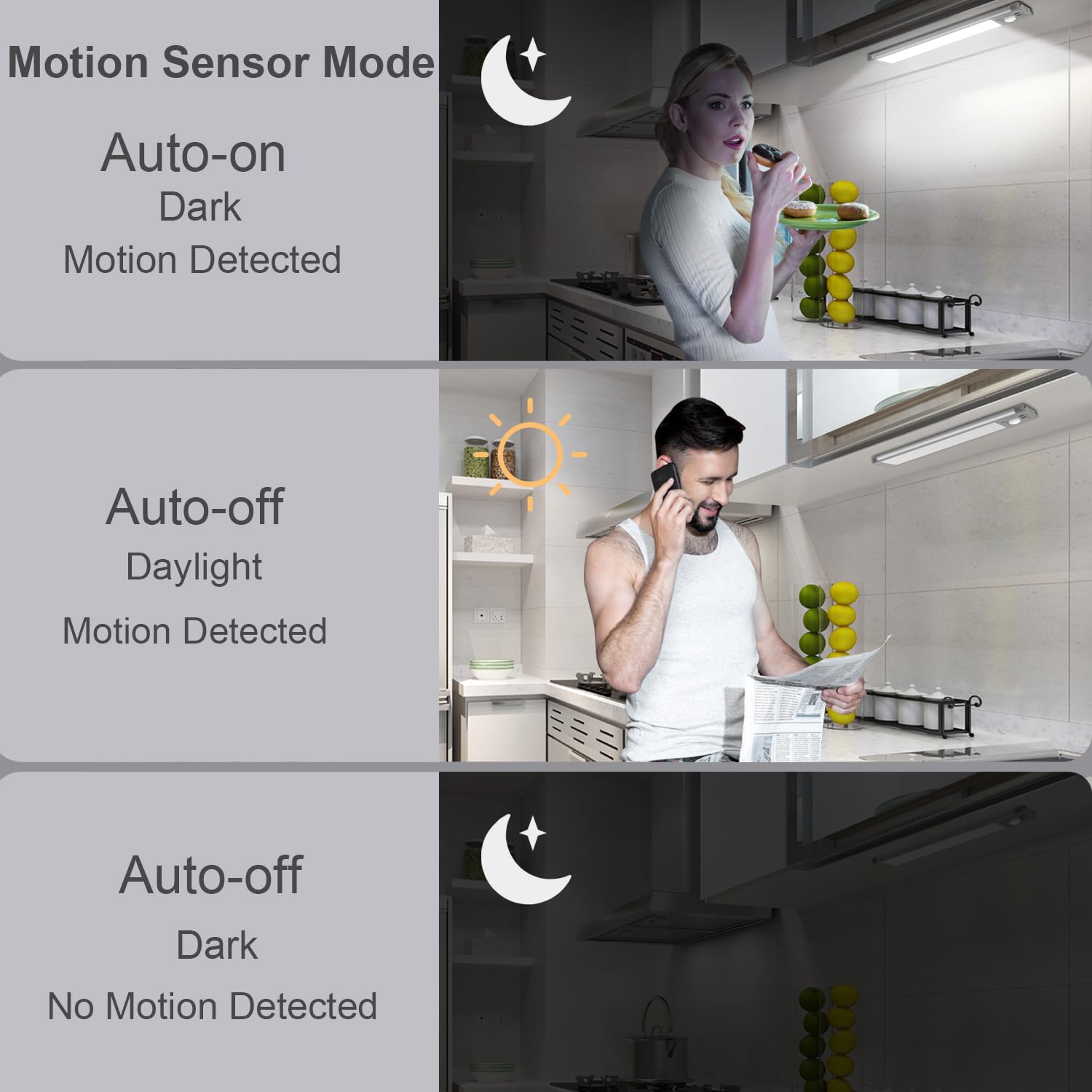 Under Cabinet Lights 30-LED Rechargeable Motion Sensor Lighting - 1000mAh Battery, 3 Pack (7.87 Inch) for Kitchen, Wardrobe, Closet & Laundry - Perfect for Nighttime Safety and Task Illumination