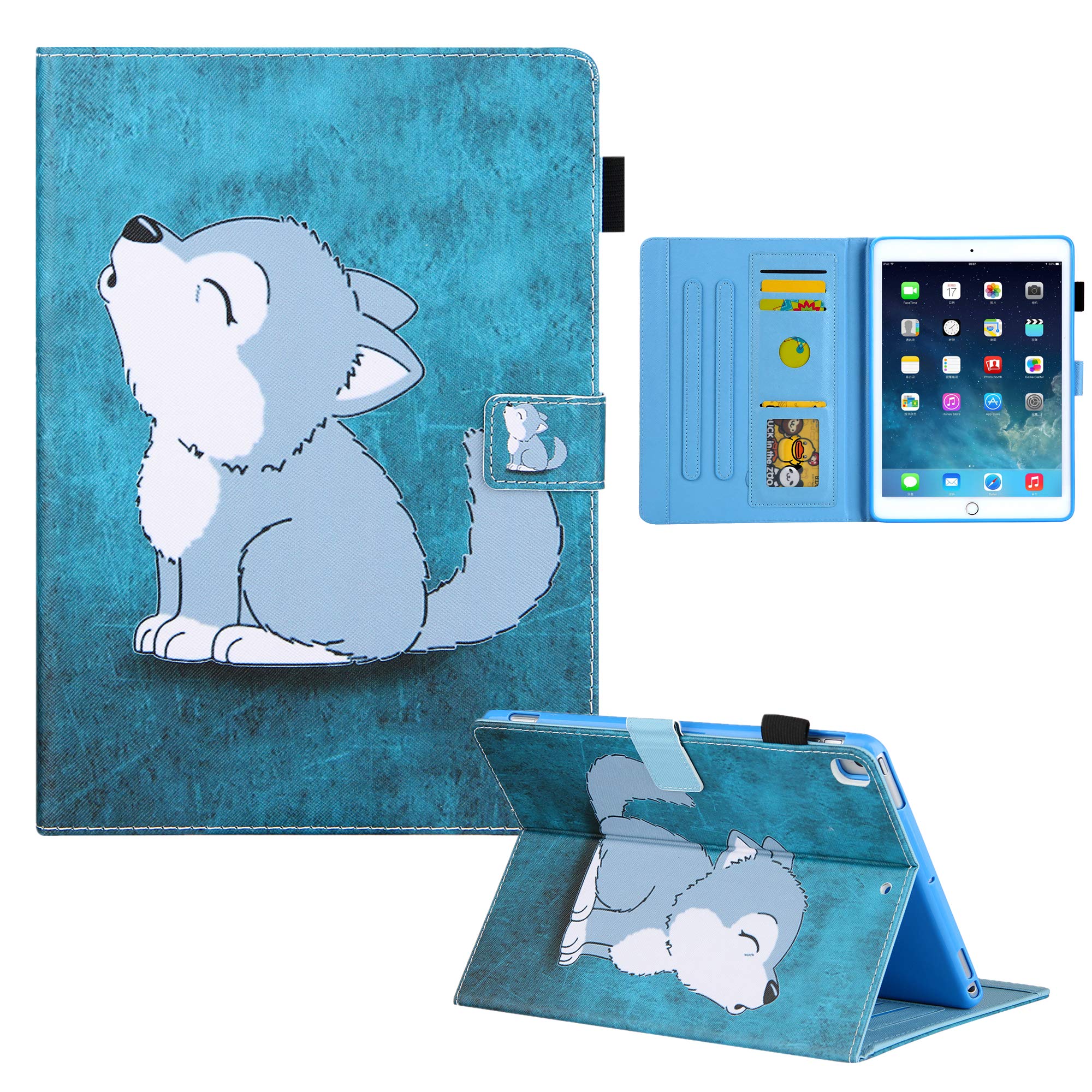 Dteck Leather Magnetic Case for iPad Mini 5/4/3/2 (7.9 Inch) - Slim Protective Folio Cover with Auto Sleep/Wake & Adjustable Stand - Cute Little Wolf Design - Perfect for Work, Travel & Home Use