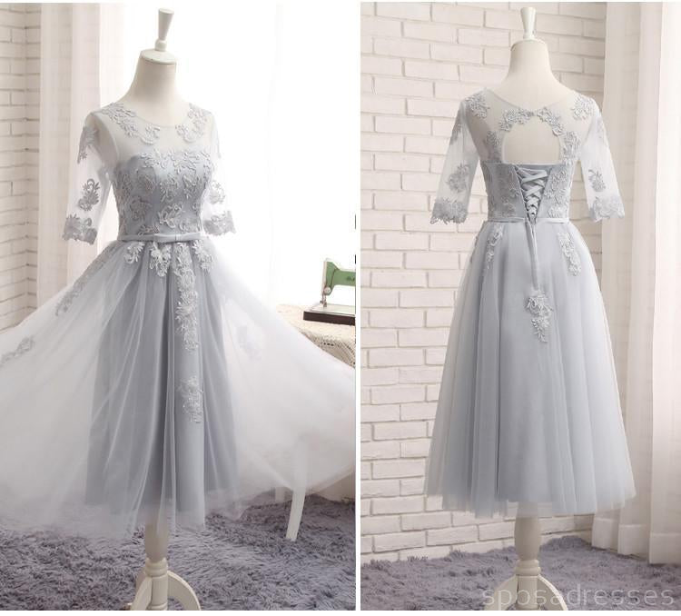 Elegant Long Sleeve Gray Lace A-Line Bridesmaid Dress - Formal Wedding Party Gown BD020 | Perfect for Church Ceremonies, Evening Receptions & Special Occasions