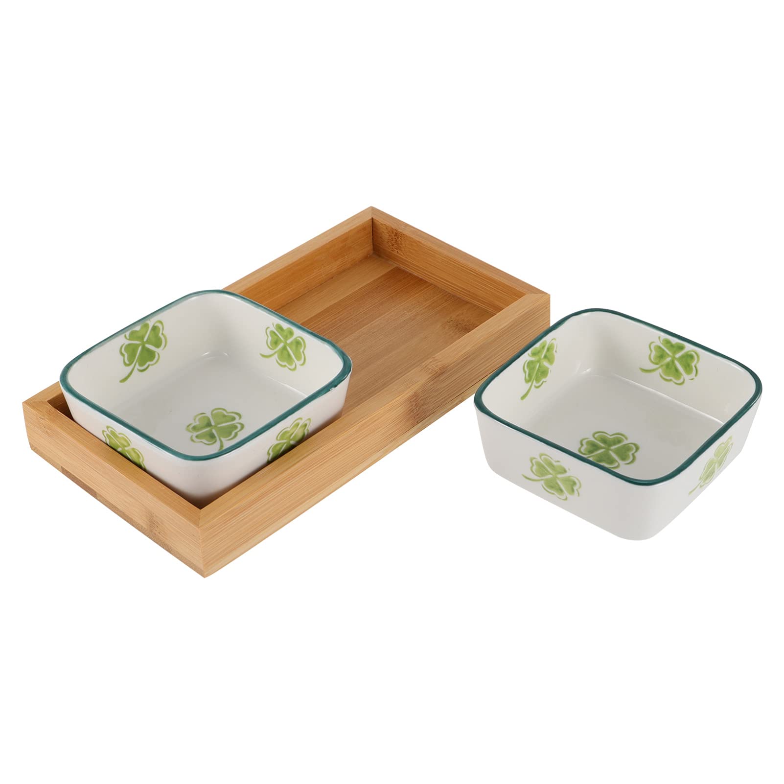 YARDWE Ceramic Snacks Plates - Clover Pattern Dish for Fruits, Nuts & Party Snacks - St Patricks Day Tableware