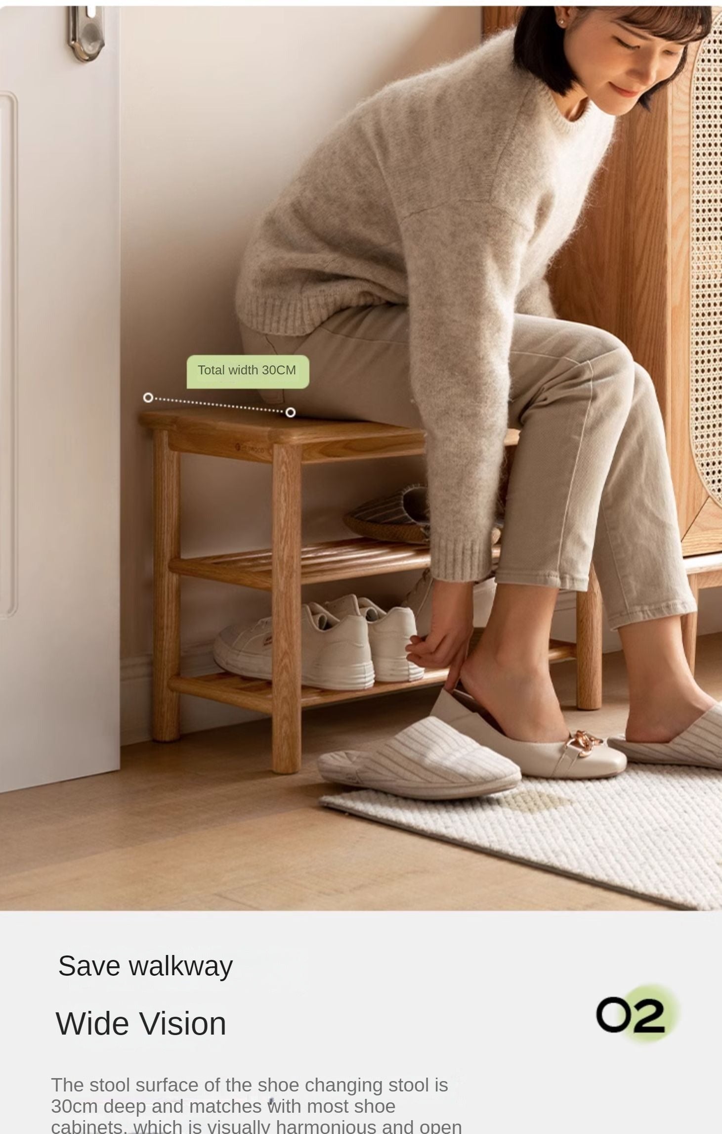 Solid Oak Wood Shoe Bench - Durable Entryway Stool for Putting On Shoes, Boots & Sneakers - Perfect for Hallway, Bedroom or Mudroom Organization