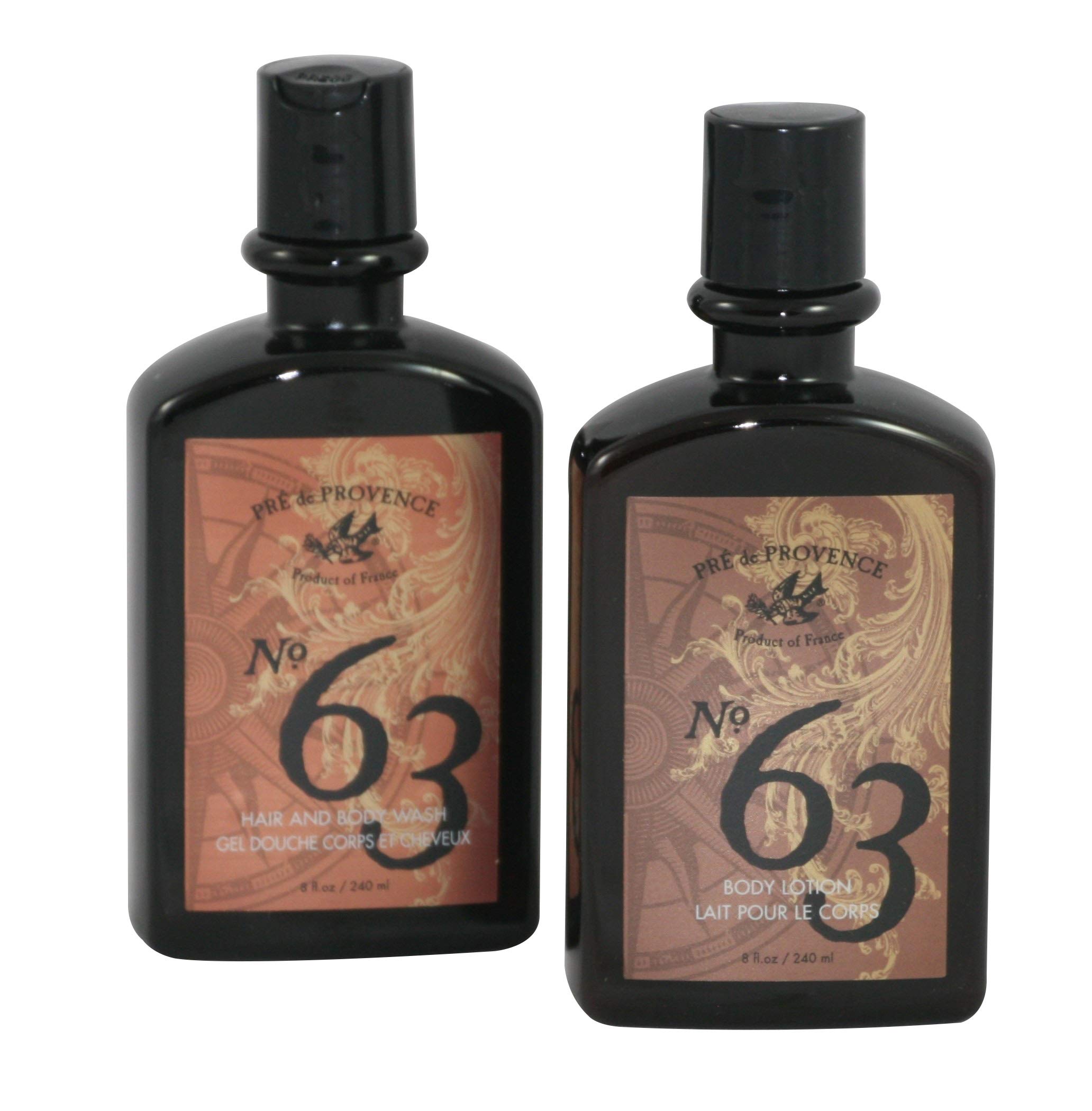 Pre de Provence No. 63 Men's Hair & Body Wash + Lotion Set | Natural French Grooming Kit for Men | Perfect for Shower, Travel & Daily Skincare Routine