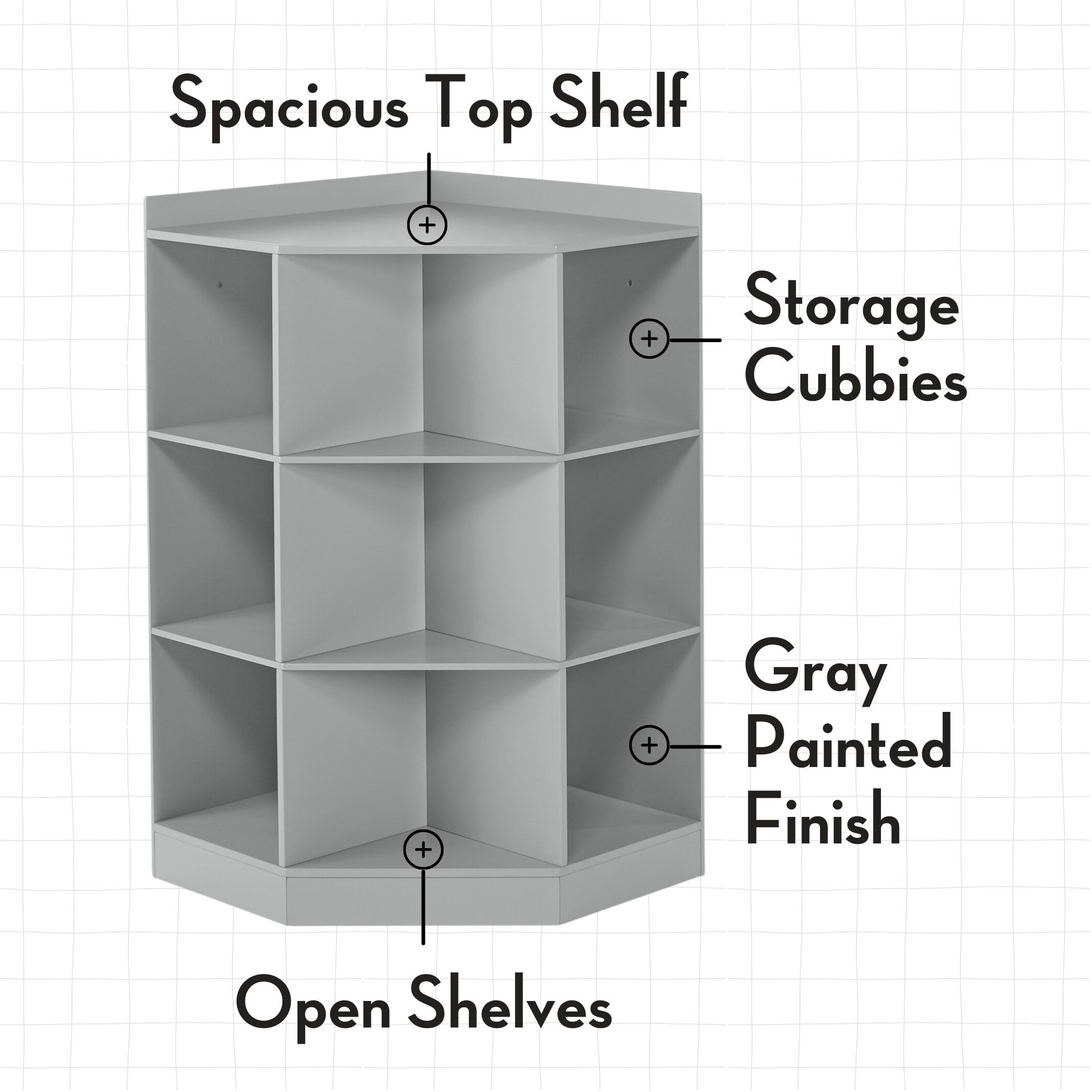 RiverRidge Kids Corner Toy Storage Cabinet - 6 Cubbies & 3 Angled Shelves, Gray Playroom Organizer for Toys, Books & Games | Perfect for Nursery, Daycare & Playroom Organization
