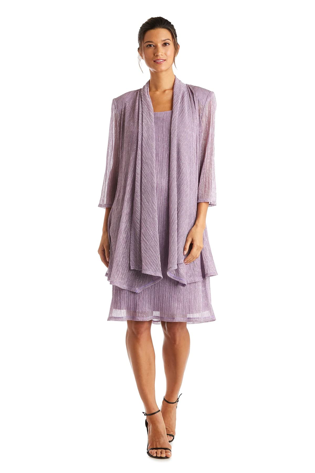RM Richards Women's 2 Piece Metallic Knit Jacket Dress Set - Elegant Office Wear & Evening Outfit for Fall/Winter Fashion
