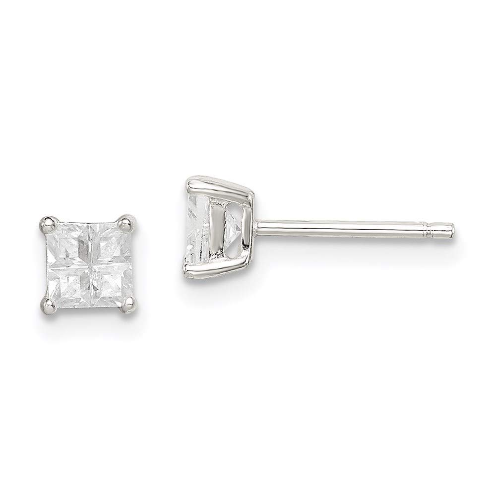 925 Sterling Silver 4mm Square Cubic Zirconia Stud Earrings for Women - Hypoallergenic Fine Jewelry Gift Set - Perfect for Everyday Wear, Parties & Special Occasions