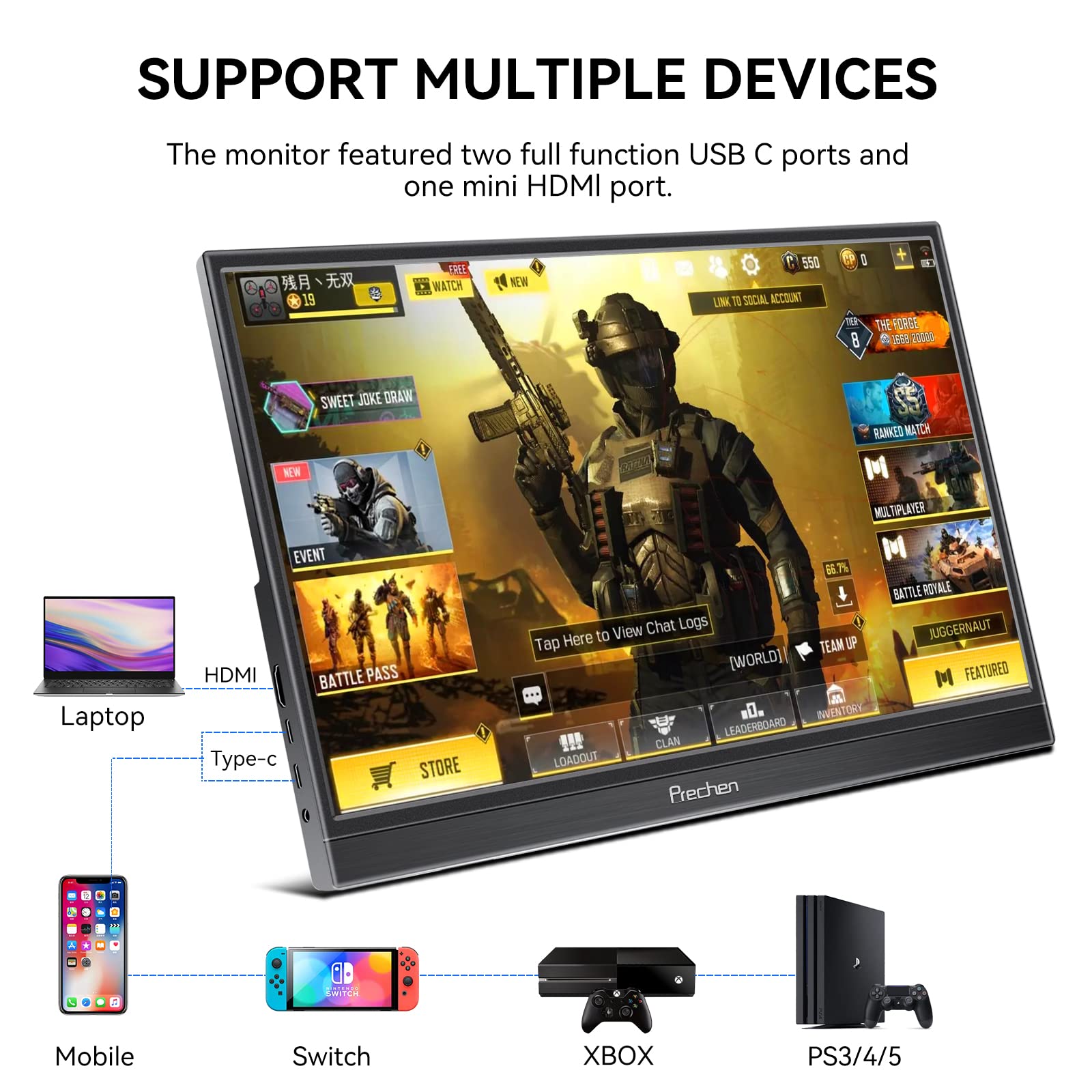 15.6 Inch Portable Monitor 144Hz, 99% sRGB 1080P Ultra Slim External Display with HDMI & USB-C | Second Screen for Laptop, PC, PS5, Mac, Xbox | Built-in Speakers & Kickstand | Perfect for Gaming, Work & Travel