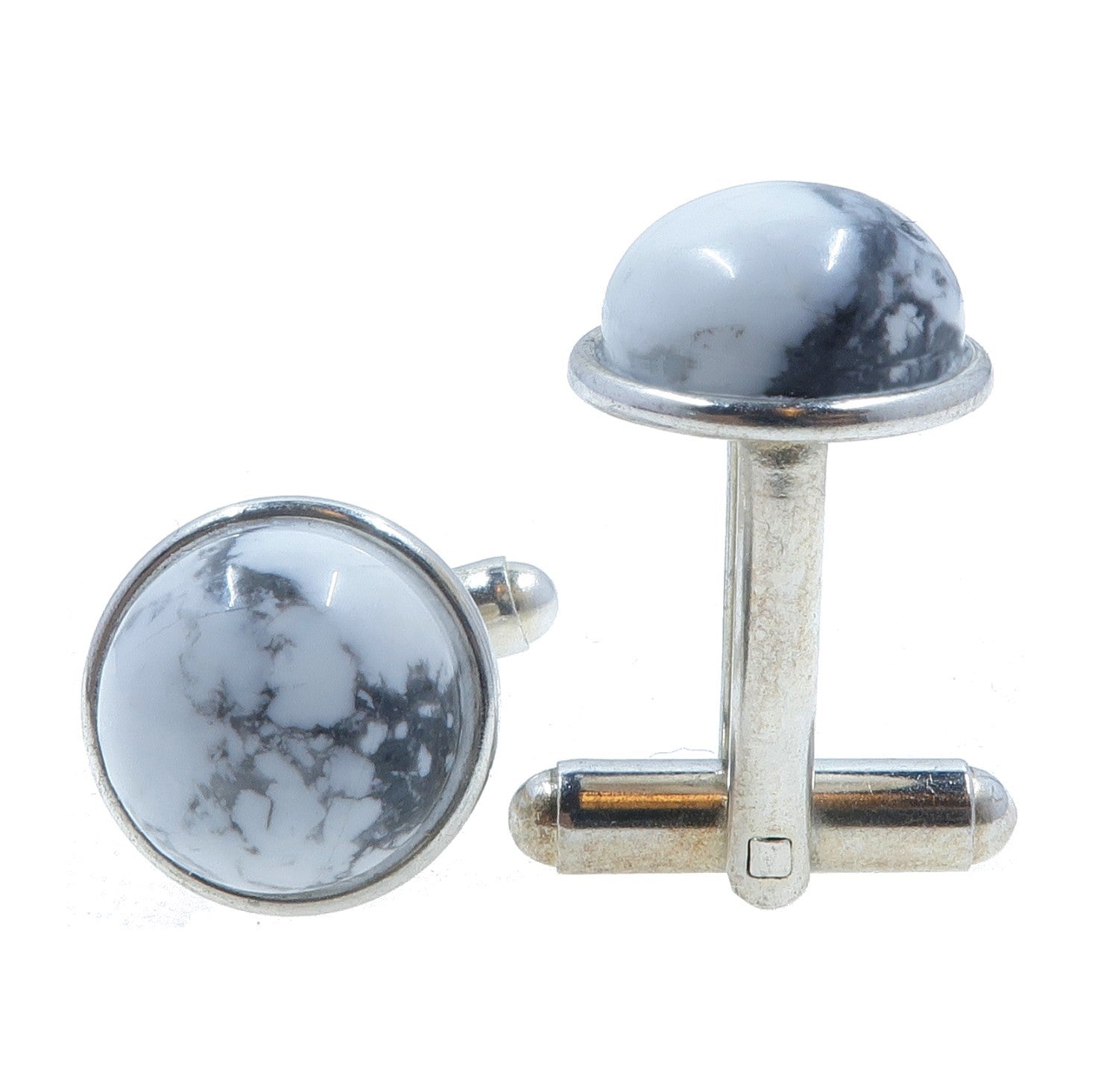 Stylish Howlite Cufflinks Set - Premium White Stone & Sterling Silver Mens Dress Accessories - Perfect for Weddings, Business Meetings & Formal Events