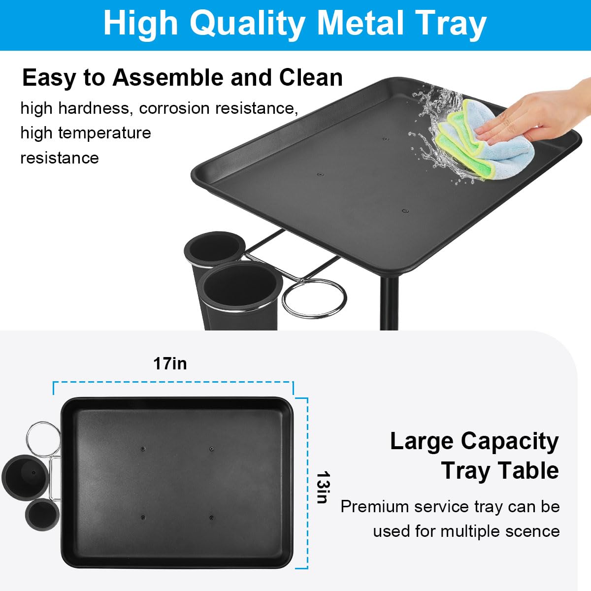 JOSTZHXIN Adjustable Salon Rolling Tray with Cup Holder - Professional Styling & Tattoo Service Cart for Beauty Salon, Spa & Clinic - Mobile Storage Trolley for Hair Tools, Tattoo Supplies & Beauty Products (Black) - Perfect for Salon Styling, Tattoo Procedures & Spa Treatments