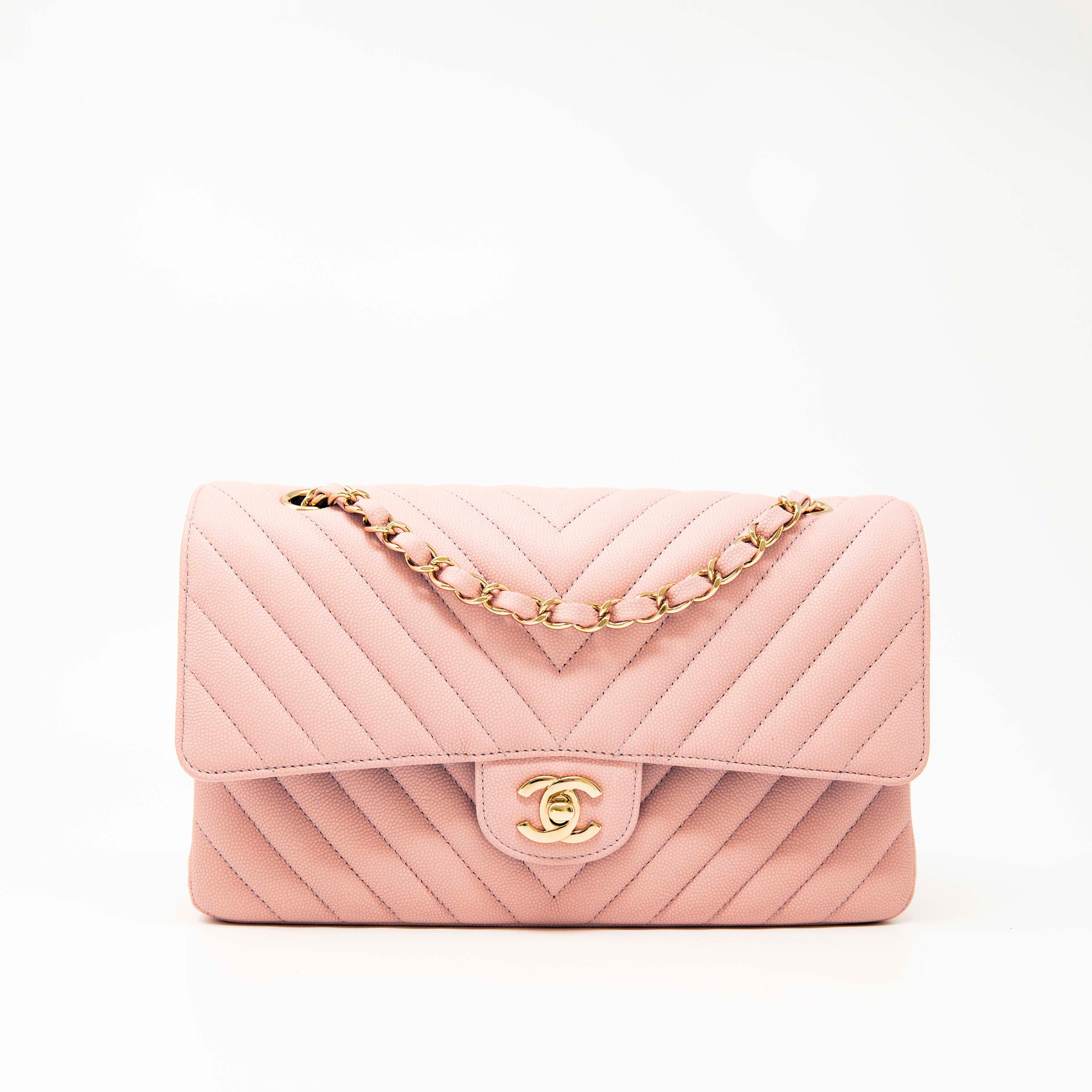 Chanel Pink Chevron Medium Classic Flap Bag - Luxury Quilted Leather Crossbody Purse for Women | Perfect for Date Night, Parties & Special Occasions