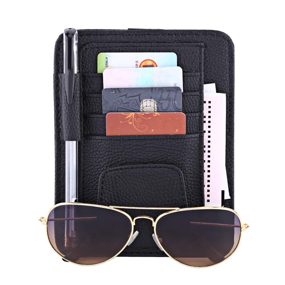 Car Sun Visor Organizer - Black Storage Pouch for Cards & Glasses | Perfect for Road Trips