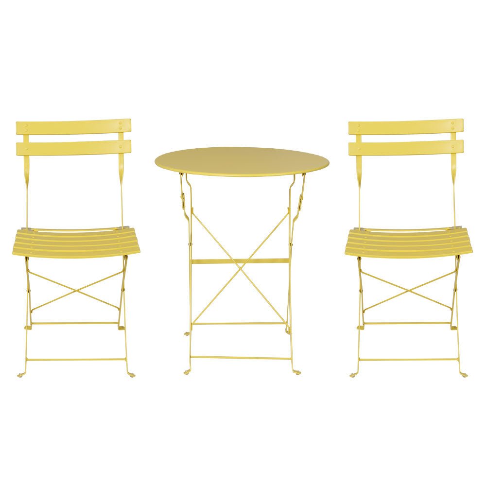 Gradeon 3-Piece Outdoor Bistro Set - Steel Patio Table & Chairs in Sunny Yellow - Perfect for Small Balcony, Garden, or Poolside Relaxation