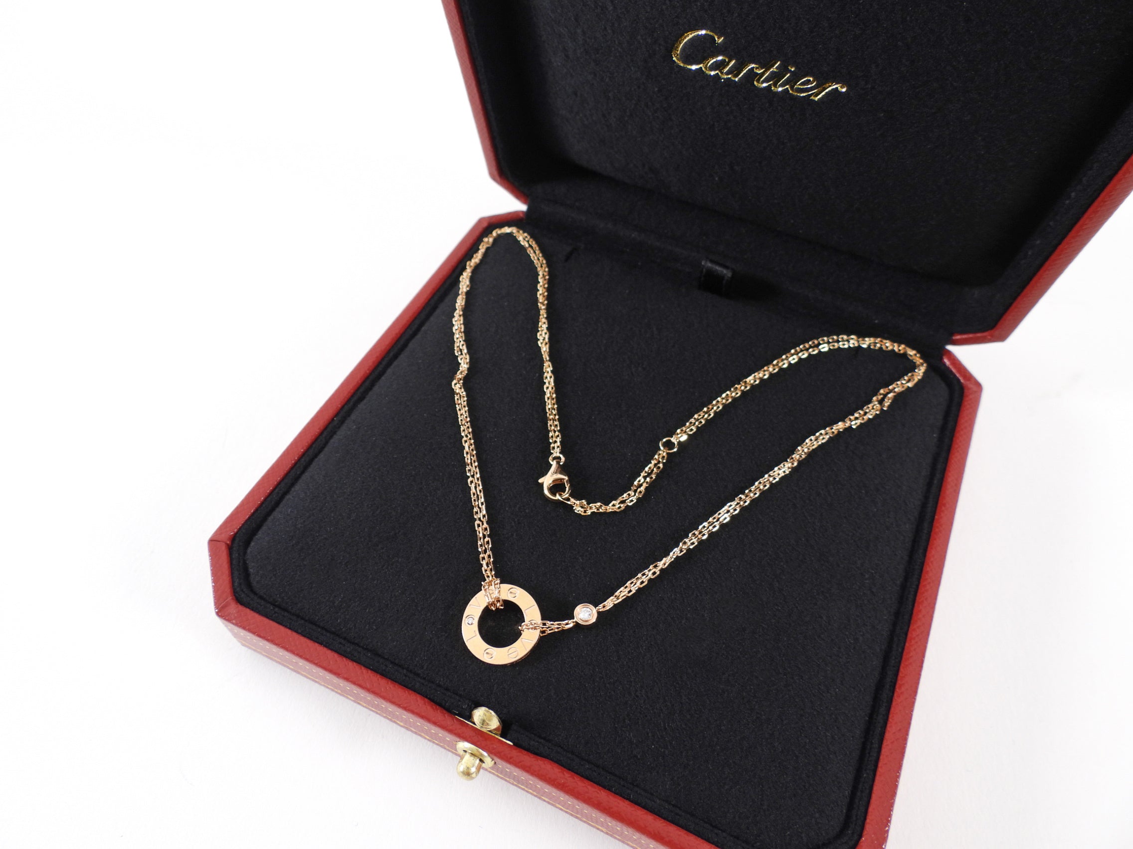 Cartier 18k Rose Gold 2 Diamond Love Pendant Necklace for Women - Luxury Valentine's Day Gift, Anniversary Jewelry & Romantic Date Night Accessory