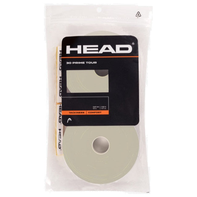 Head Prime Tour Overgrip 30 Pack (Grey) - Premium Tennis Grip Tape for Enhanced Control & Comfort - Perfect for Tennis, Badminton, Squash & Racquet Sports Players