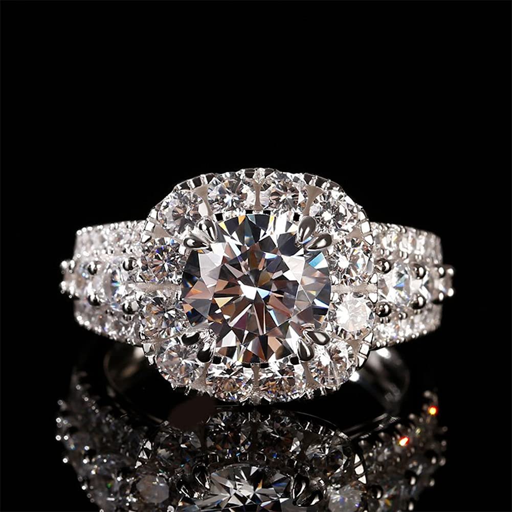 Jeulia 3.5 Carat Halo Round Cut Diamond Engagement Ring - 925 Sterling Silver CZ Solitaire Wedding Band for Women - Anniversary Promise Ring with Jewelry Gift Box - Perfect for Proposals, Weddings & Romantic Gifts