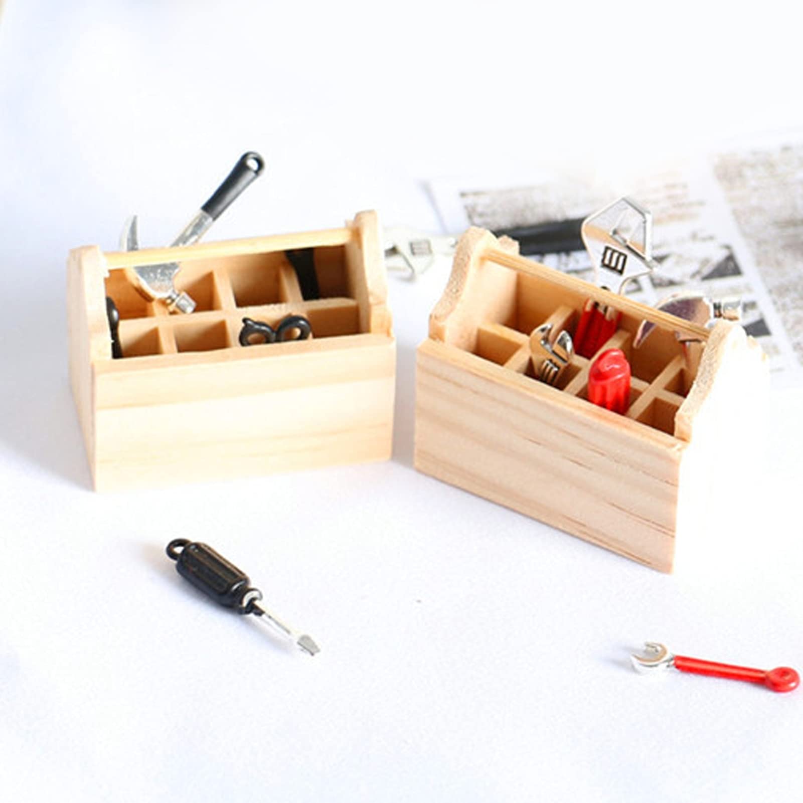 2PCS Miniature Dollhouse Toolbox Accessories - Wooden Door DIY Decor, Tiny Toolbox Model for Dollhouse Furniture, Mini Home Decoration for DIY Crafts and Miniature Scenes