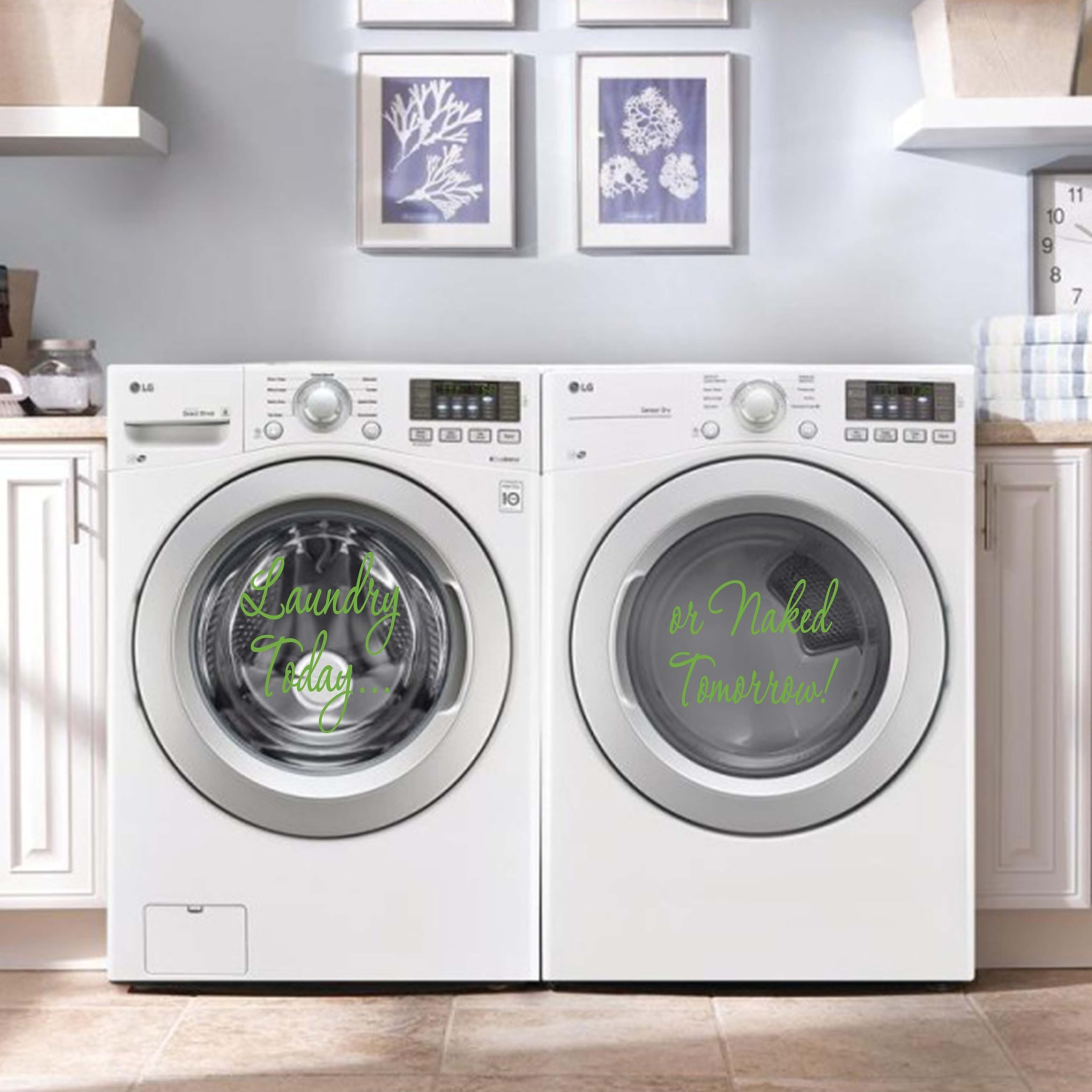 Laundry Room Decal Sticker Set - Funny Washer Dryer Decor with 'Laundry Today or Naked Tomorrow' Quote - Waterproof Vinyl Wall Art for Home, Apartment - Perfect for Laundry Room, Bathroom & Kitchen Organization