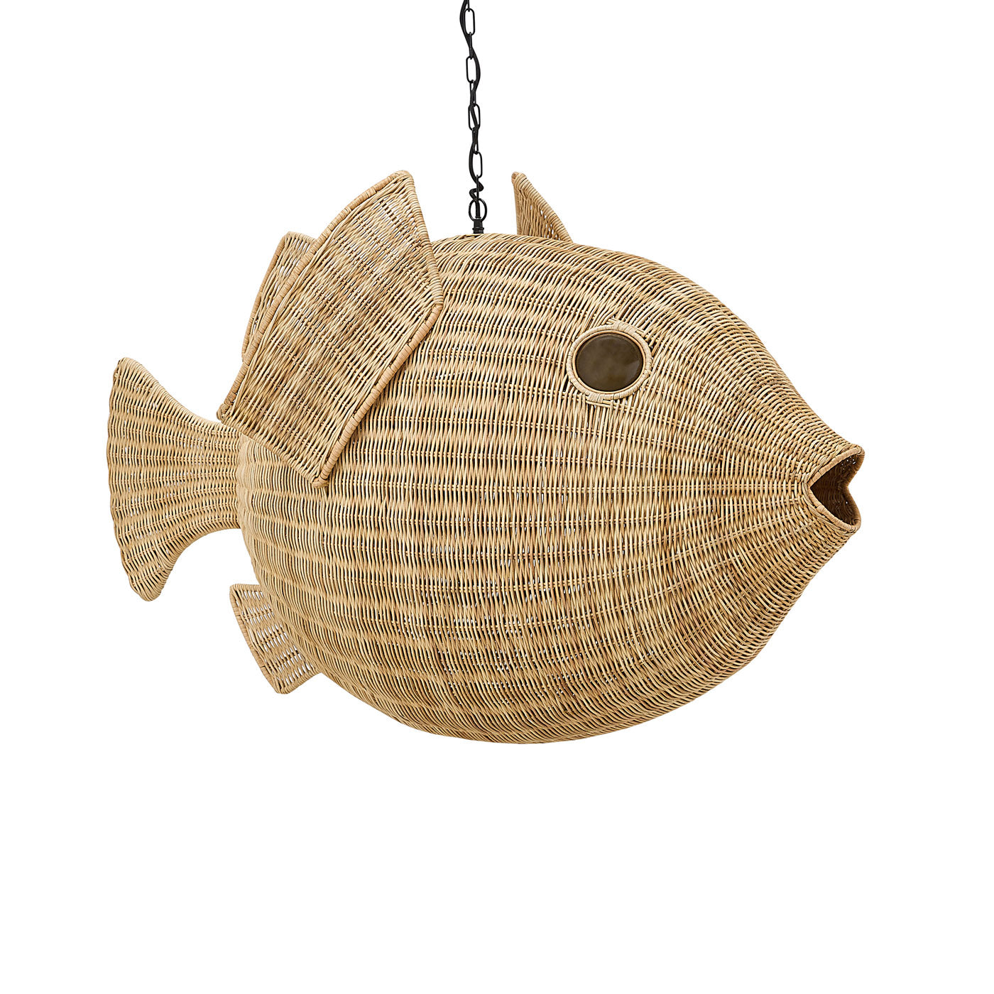 Wicker Blowfish Large Pendant Light - Handwoven Rattan Chandelier for Boho Home Decor, Coastal Living Room & Beach House Lighting