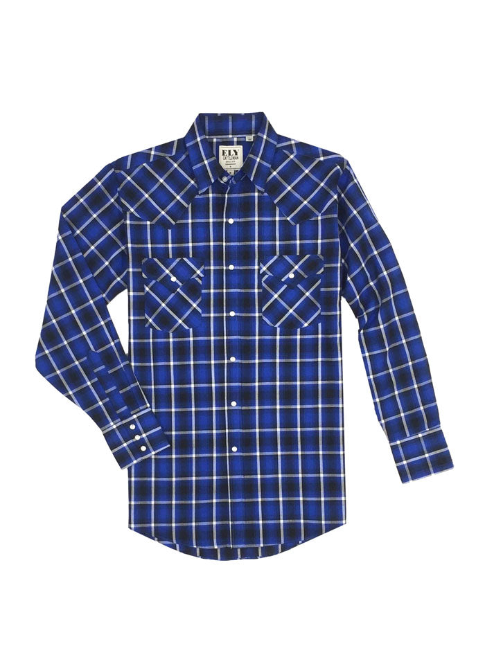 Ely Cattleman E1F202907 Men's Long Sleeve Plaid Shirt - Navy Blue Flannel Shirt for Men, Casual Button Down Shirt for Outdoor Activities, Work & Everyday Wear