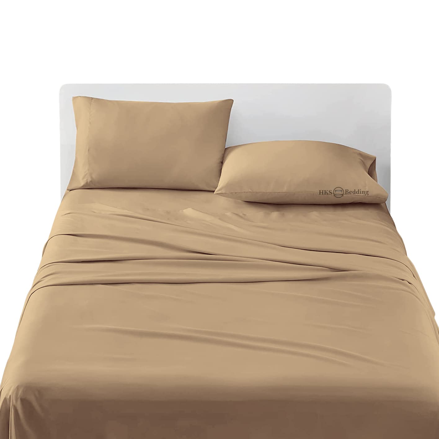 HKS BEDDING 100% Cotton 4-Piece Queen Sheet Set - 1000 Thread Count, 15 Inch Deep Pocket, Ultra Soft & Breathable (60x80 Inches, Taupe) for Luxury Bedroom & Guest Room Comfort