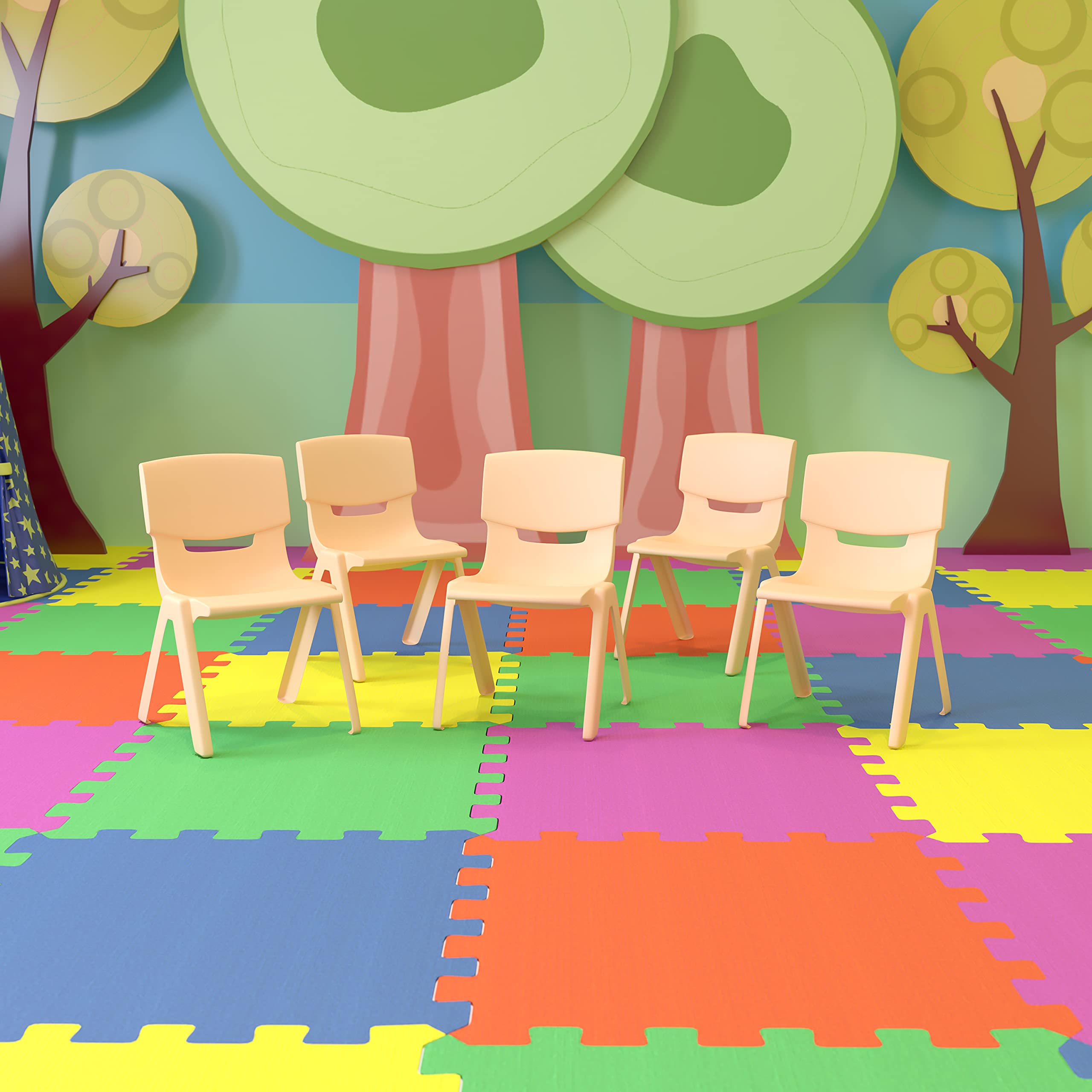 Flash Furniture Whitney 5-Pack Natural Plastic Stackable School Chairs - 13.25
