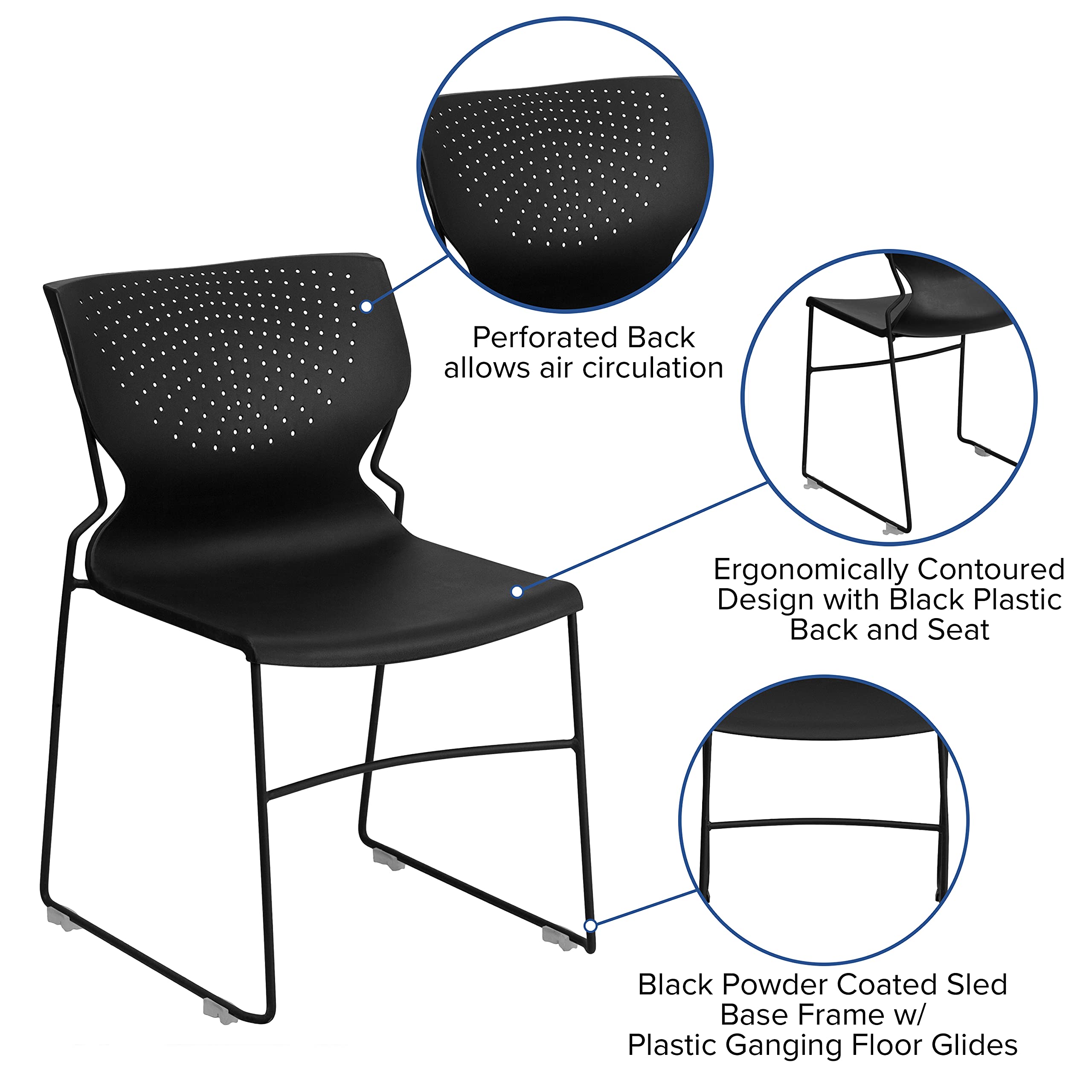 5-Pack Heavy Duty Black Stacking Chairs - 661 lb Capacity, Full Back Support & Durable Steel Frame - Perfect for Events, Banquets, Classrooms & Office Use