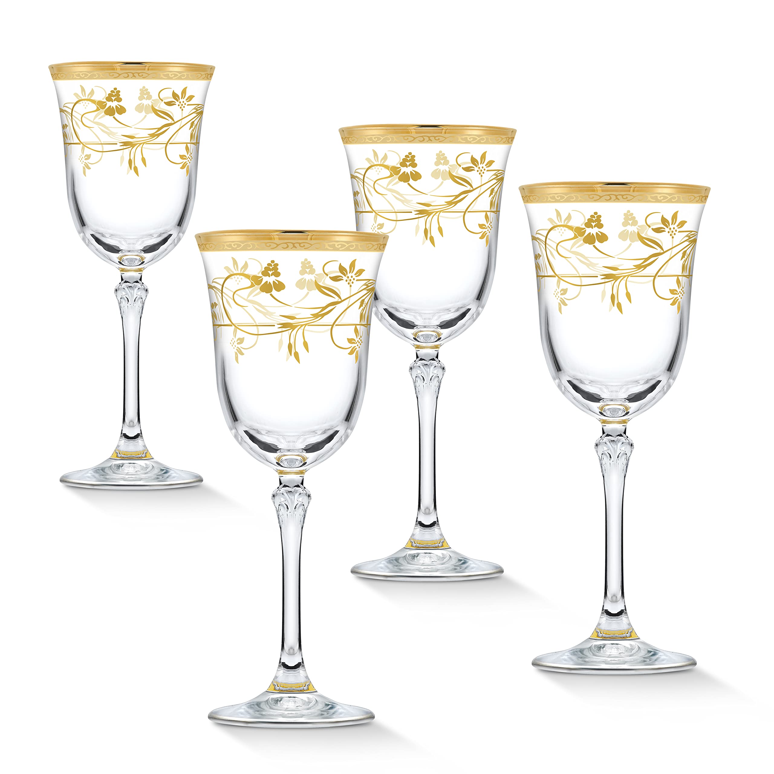 Elegant Modern Crystal Rosalia Flower Glassware Set of 4 - 7 oz White Wine Glasses for Parties, Weddings, and Special Events - Perfect for Hosting, Gifts, and Home Decor