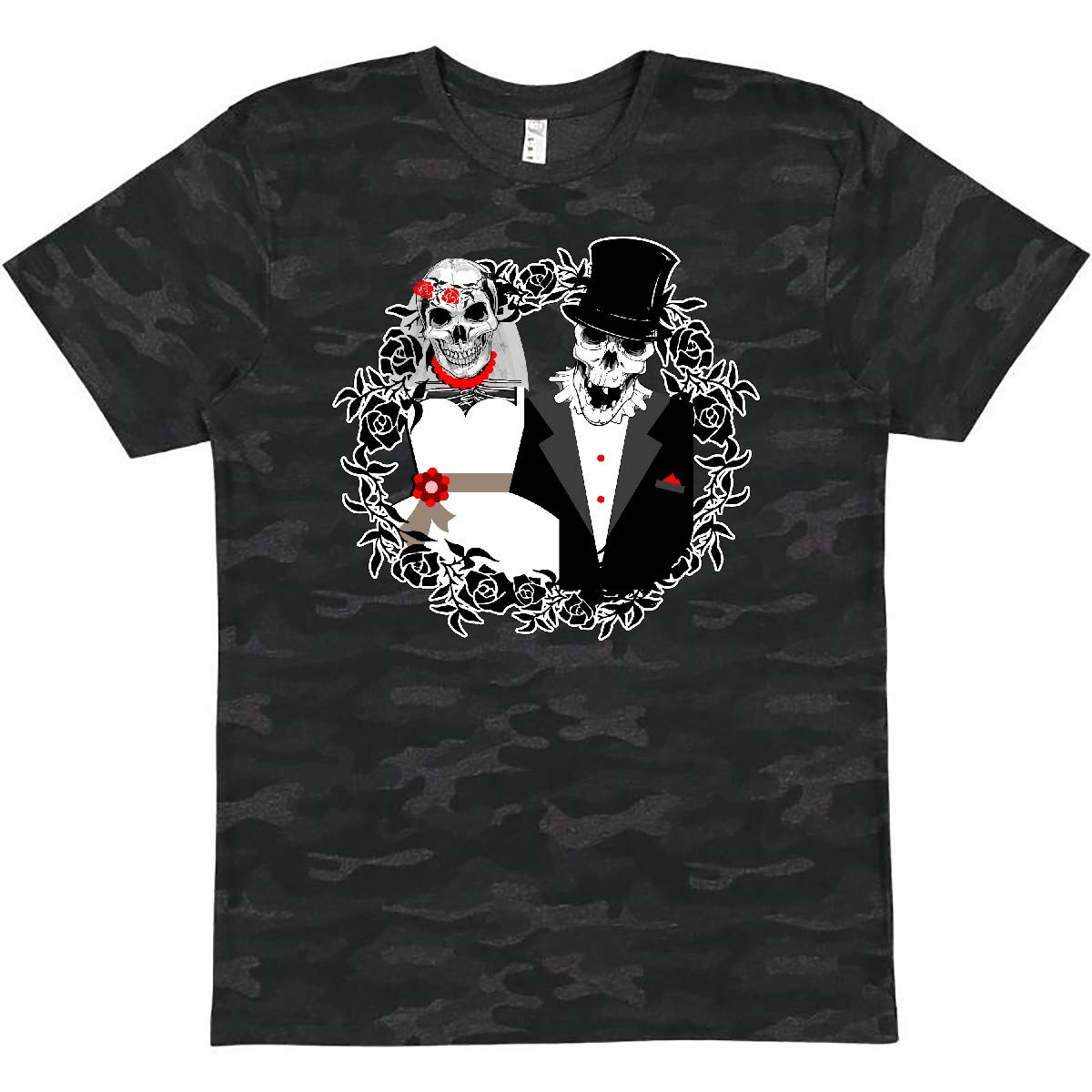 Inktastic Skull Bride and Groom Graphic T-Shirt for Men & Women | Gothic Wedding, Halloween, or Rock Music Festival Outfit