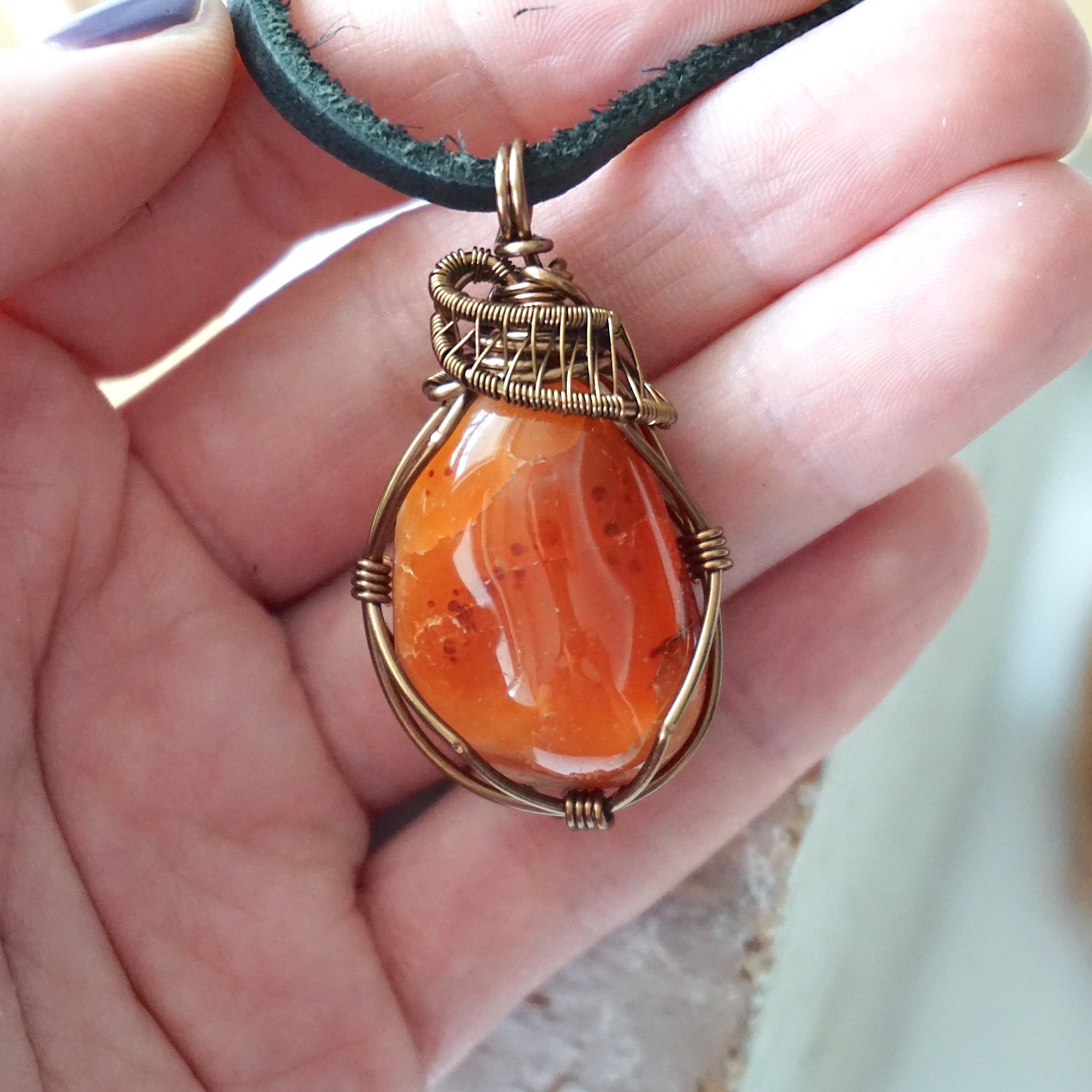 Antique Bronze Men's Carnelian Necklace - Handmade Gemstone Jewelry for Gifts & Spiritual Healing | Perfect for Meditation, Energy Balancing & Everyday Wear