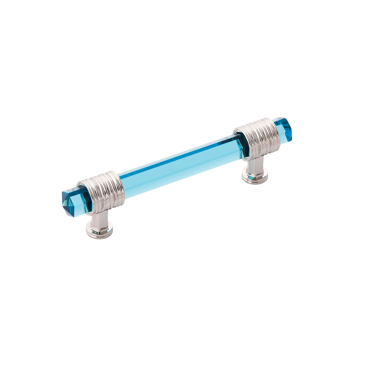 Chrysalis Pull 3 3/4 Inch (96mm) Center to Center Cabinet Handle - Polished Nickel with Cerulean Glass Finish - Perfect for Kitchen Cabinets, Dressers & Furniture Hardware