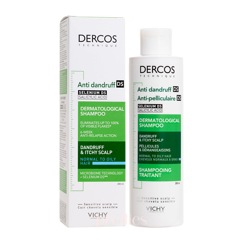 VICHY Dercos Anti-Dandruff Shampoo for Normal to Oily Hair - 200ml Sulfate-Free Scalp Treatment - Eliminates Flakes & Itch - Perfect for Daily Hair Care & Scalp Health