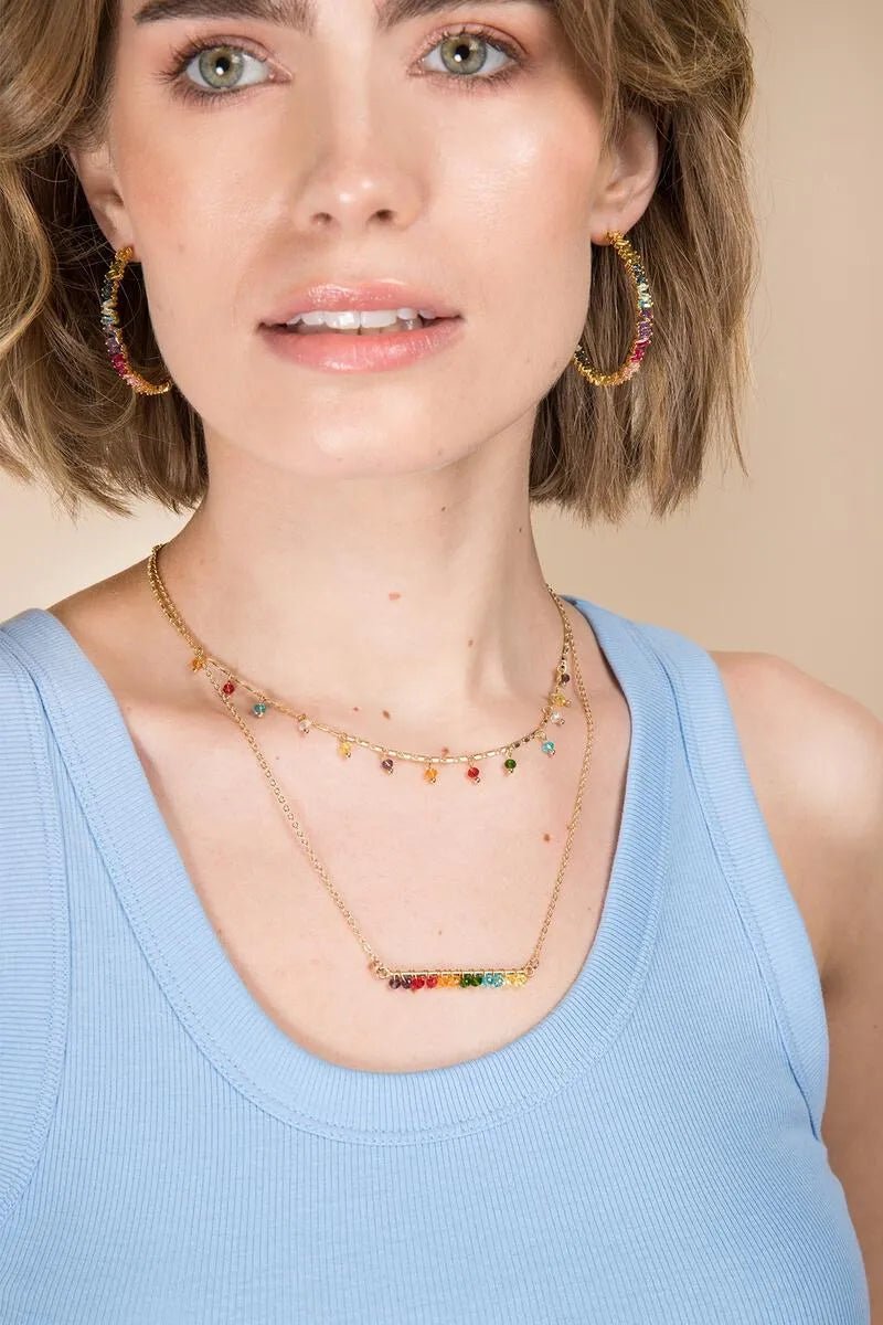 Rainbow Beaded Multi-Layer Necklace for Women - Colorful Bohemian Statement Jewelry for Parties, Festivals & Everyday Wear