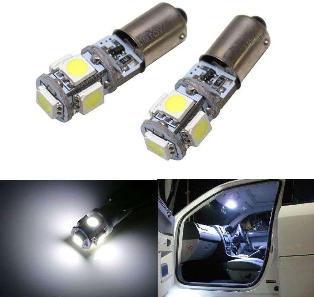 5 SMD BA9 Bayonet LED Bulbs - Bright White Interior Lights for Car Dome, Map Reading & RV Camper Van - Energy Efficient Replacement Bulbs for Dashboard, Trunk & Overhead Lighting