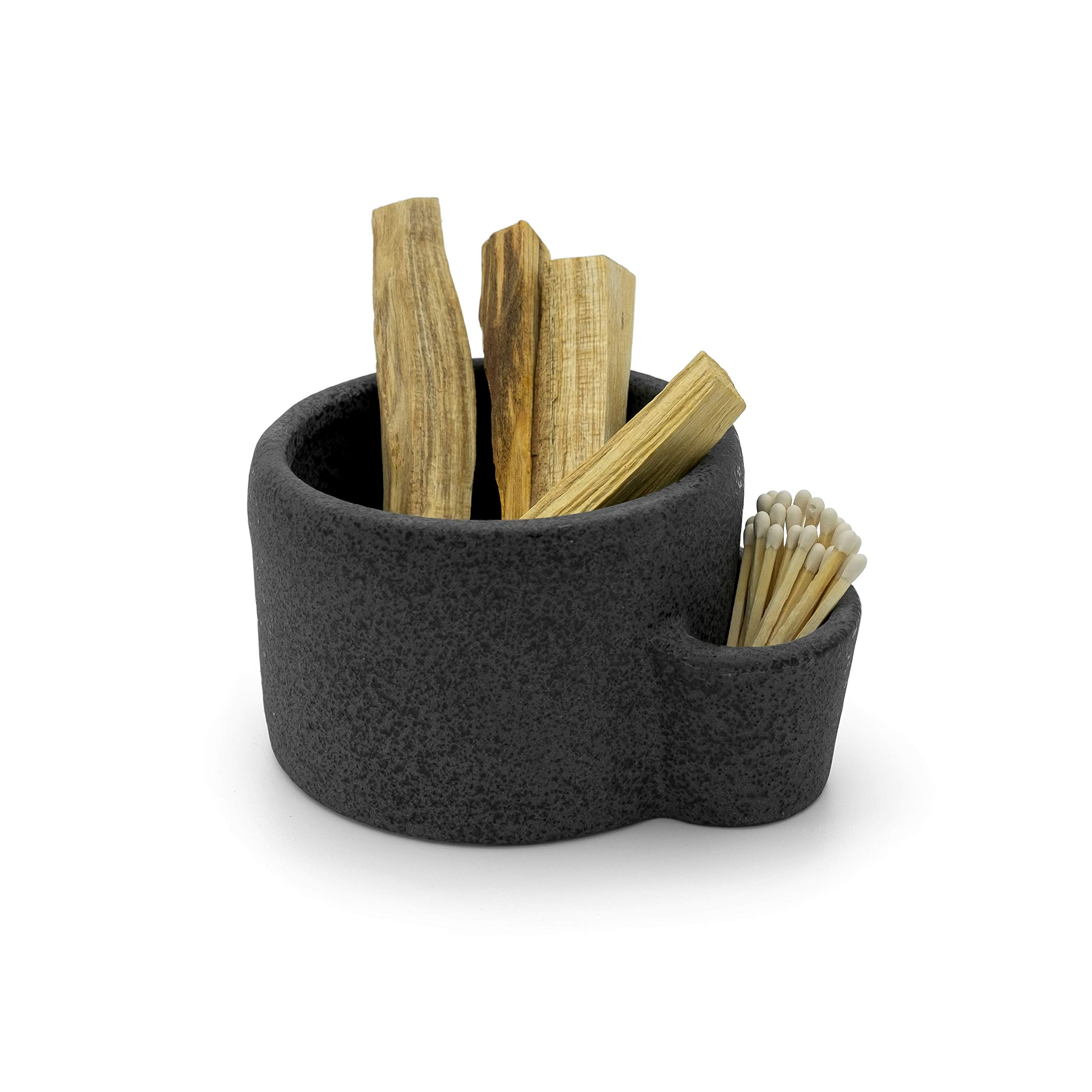 Bursera Vulcan Ceramic Bowl - Eco-Friendly Decorative Bowl with Side Slot for Matches | Smudging Burn Bowl for Sage & Palo Santo | Candle Holder & Matchstick Organizer | Perfect for Meditation, Yoga & Home Decor (Tree Planted with Every Order)