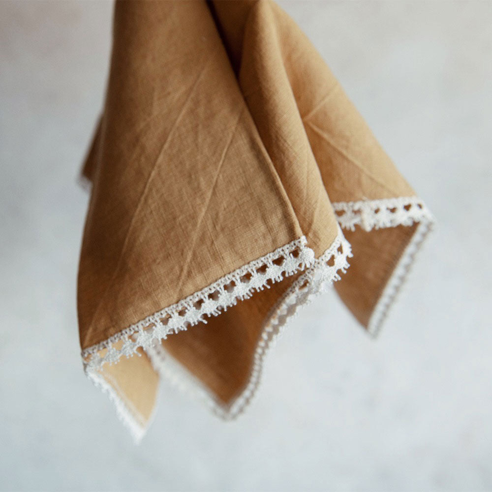 Elegant Linen & Lace Napkin Set - 12-Piece Premium Table Linens for Dinner Parties, Weddings & Special Occasions