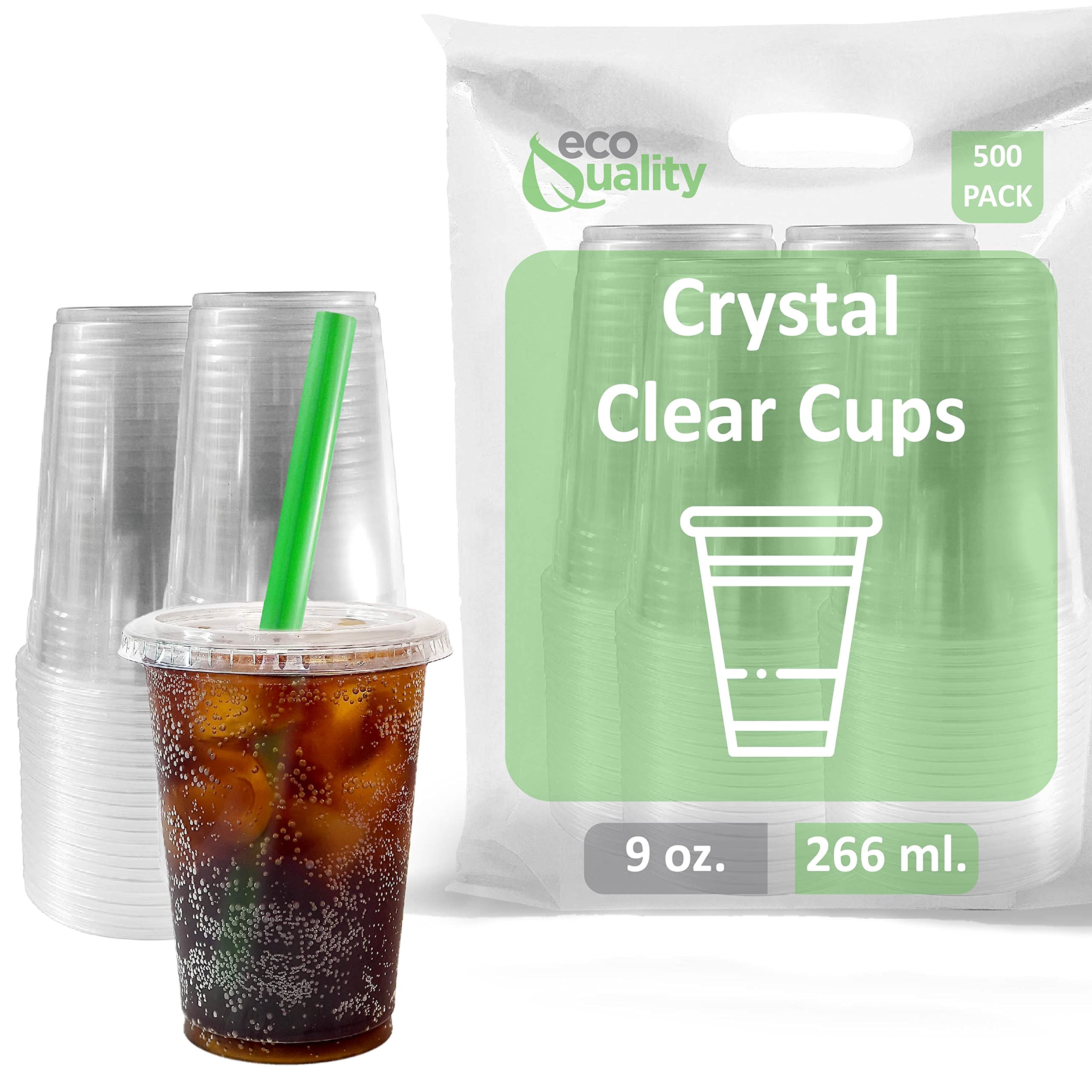 500 Count 9 oz Clear Plastic Disposable Cups with Lids & Smoothie Straws - BPA-Free PET Drinkware for Smoothies, Protein Shakes, Bubble Tea, Iced Coffee, Boba, Fresh Juice - Perfect for Meal Prep, Parties, Cafes & Takeout