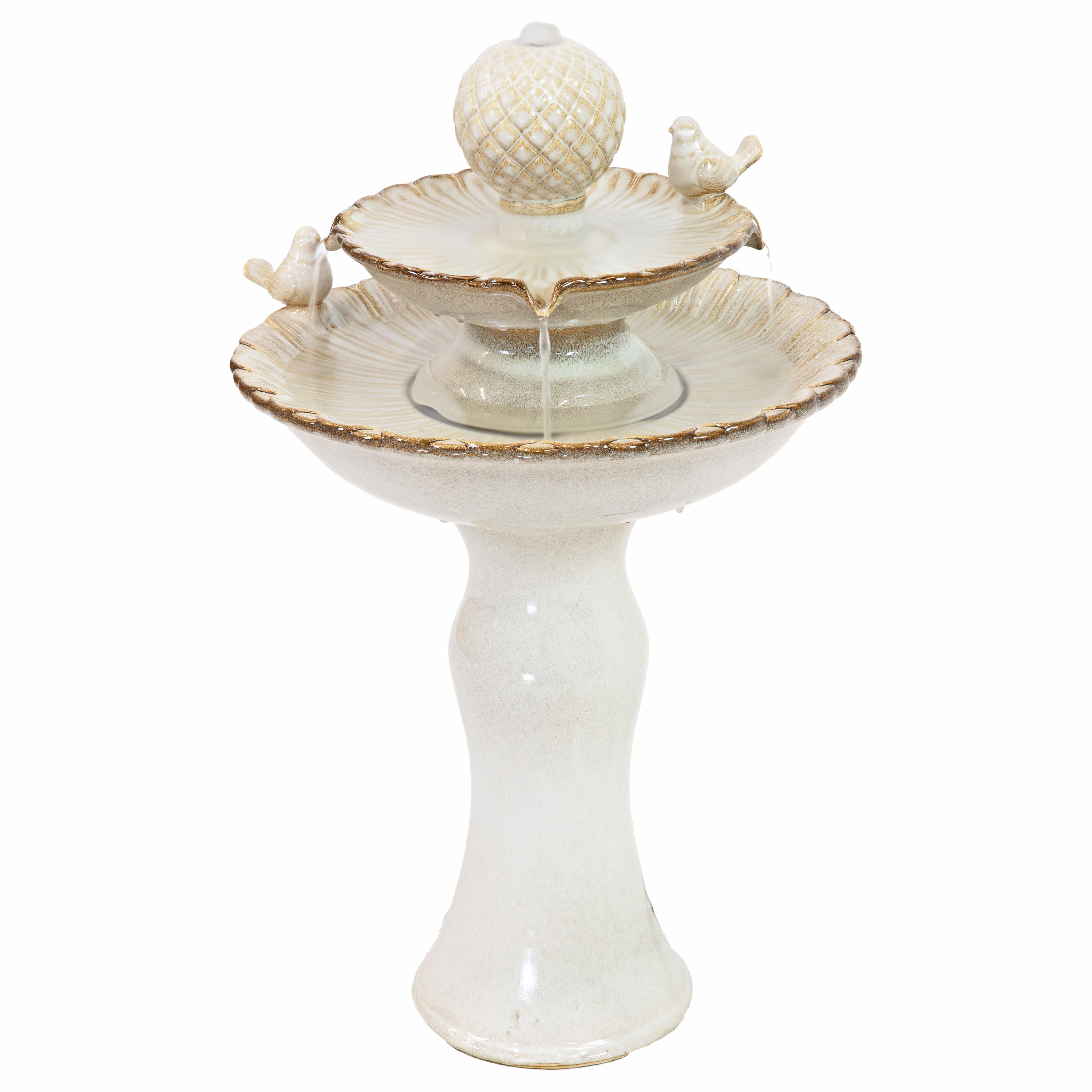 Sunnydaze 2-Tier Ceramic Outdoor Water Fountain with Resting Birds - 27 Inch Garden Decor for Patio, Yard & Backyard - Relaxing Water Feature for Outdoor Spaces