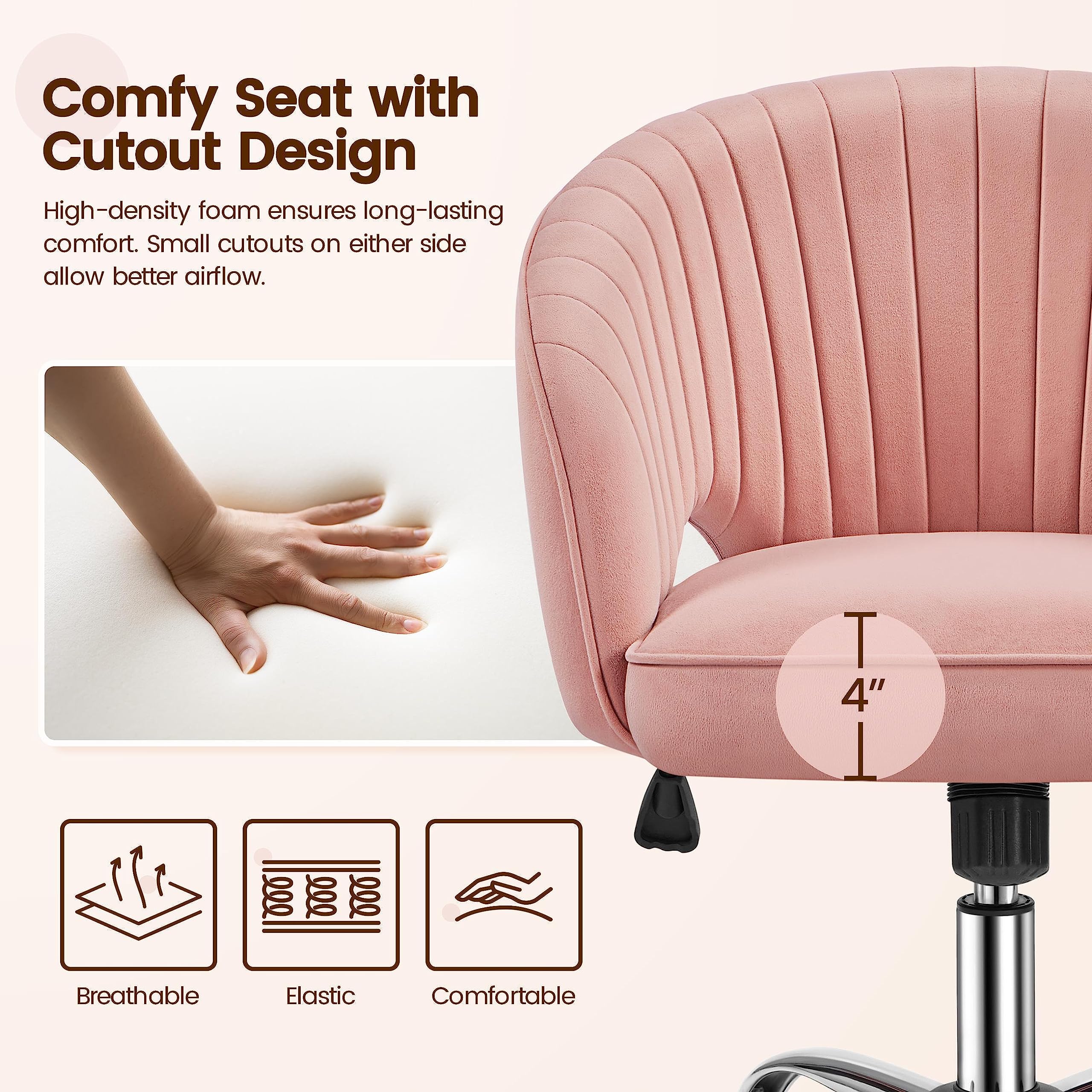 Yaheetech Pink Modern Swivel Rolling Desk Chair with Back - Ergonomic Home Office Chair, Vanity Chair for Study, Bedroom & Workspace - Comfortable Computer Chair for Women & Girls