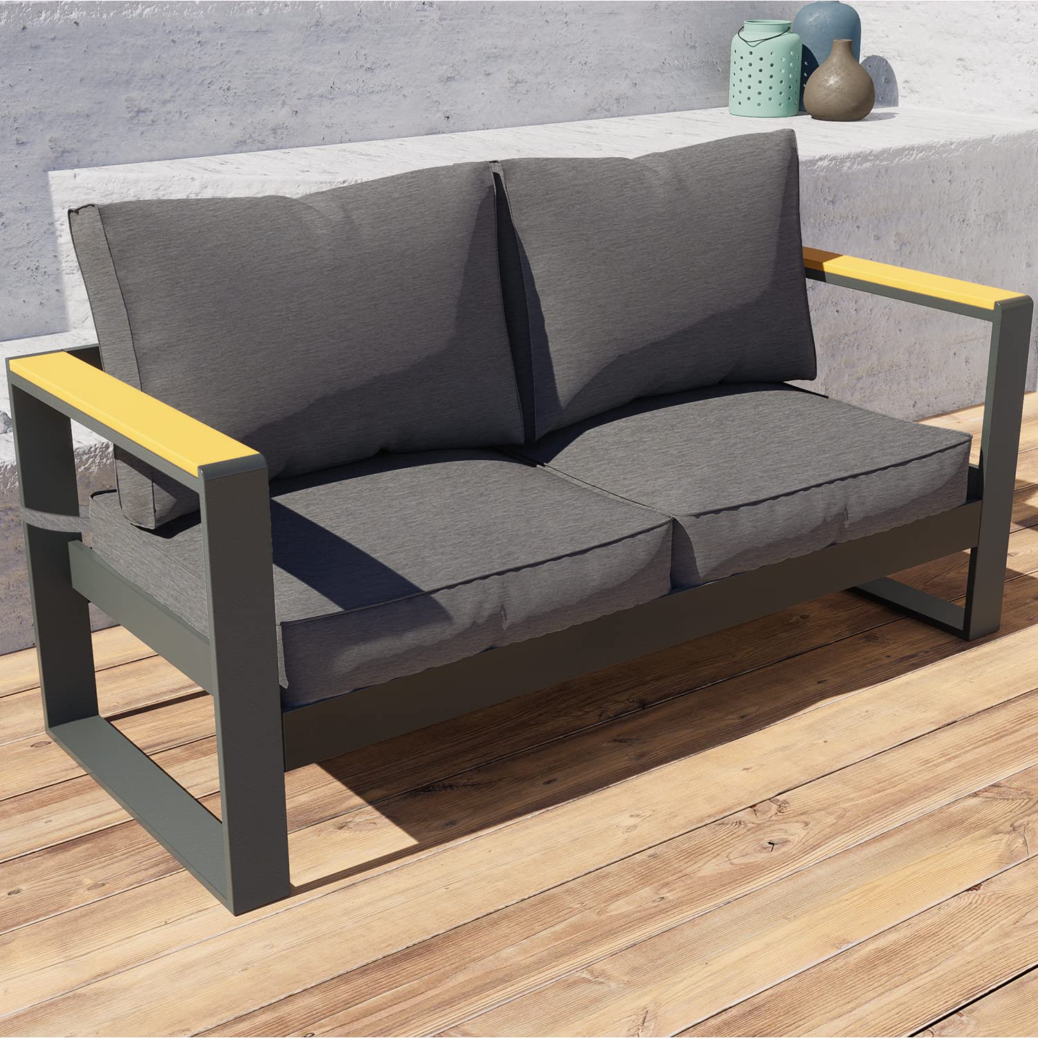 BPS Outdoor Loveseat Sofa - Durable Aluminum All-Weather Resistant Deep Seat Conversation Set with Thick Cushions for Patio, Deck, or Backyard - Perfect for Relaxing, Entertaining, and Outdoor Gatherings