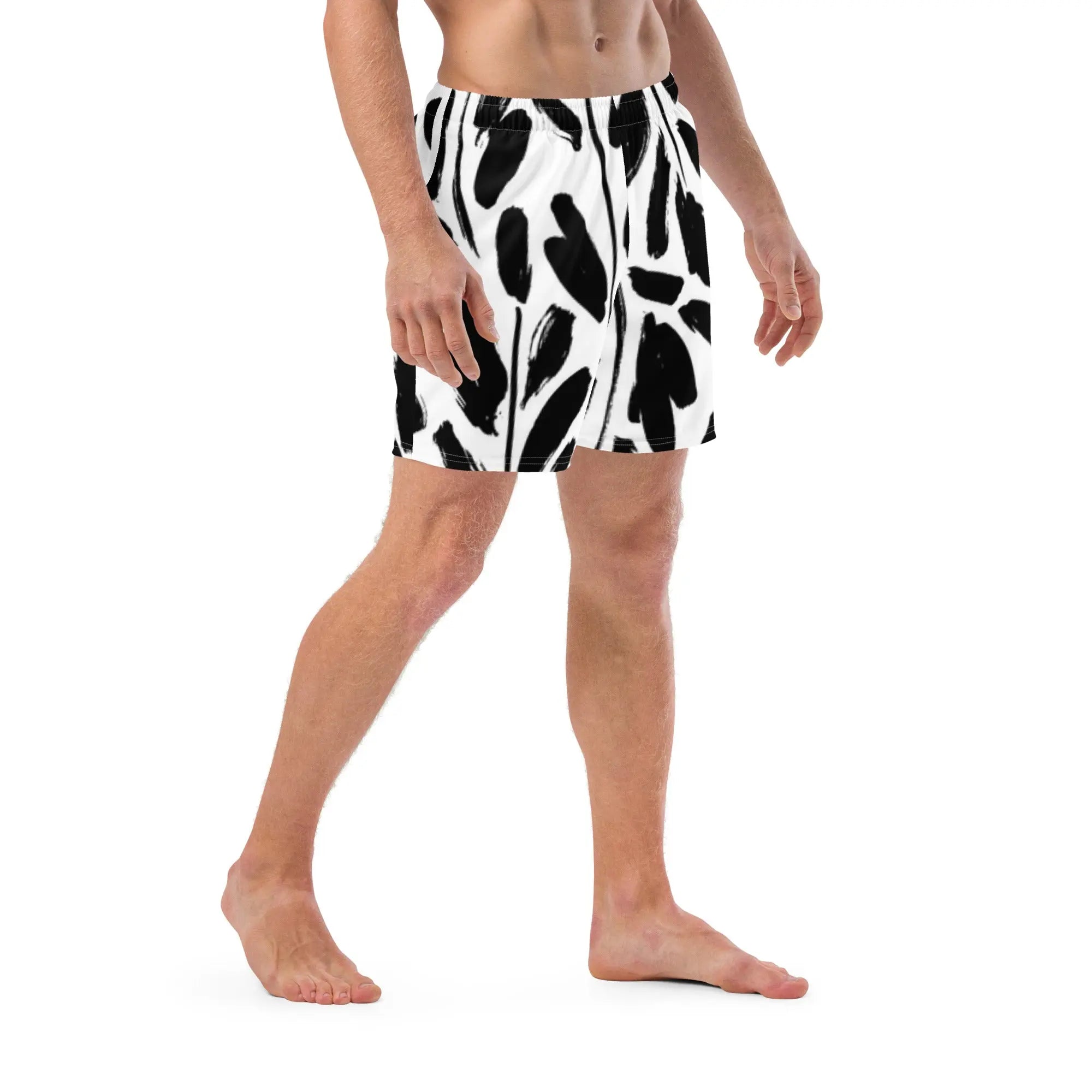Men's Quick-Dry Swim Trunks - Black & White Swimming Shorts for Beach, Pool & Water Sports
