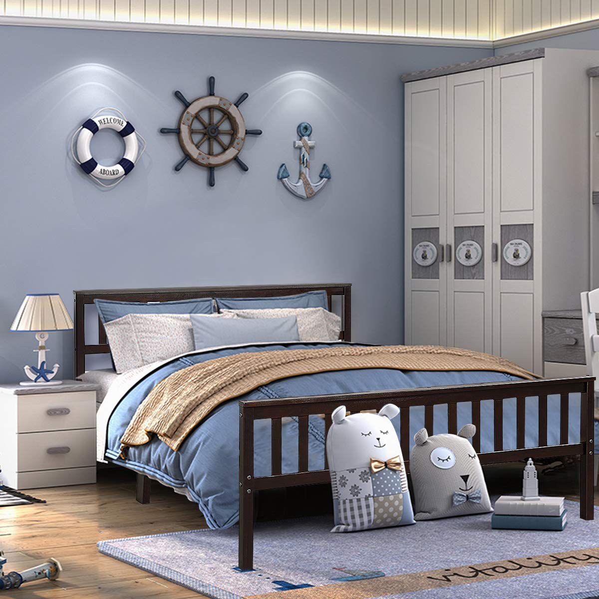 Giantex Solid Wood Queen Platform Bed Frame with Headboard & Footboard - Heavy Duty Wood Slat Support, No Box Spring Needed, Espresso Finish - Perfect for Master Bedrooms, Guest Rooms & Modern Home Decor