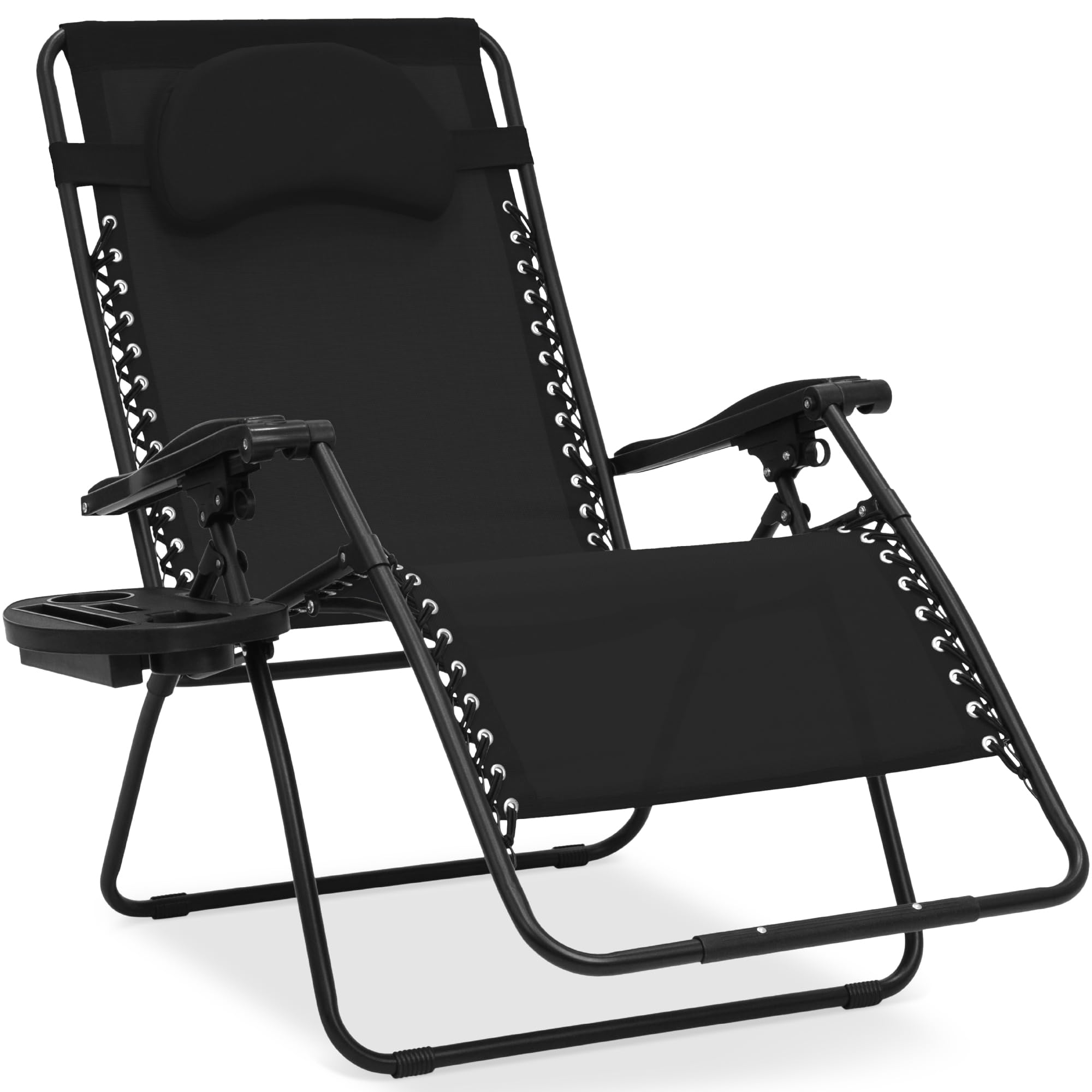 Best Oversized Zero Gravity Chair for Outdoor Relaxation - Folding Patio Lounge Recliner with Cup Holder & Accessory Tray, Includes Comfort Pillow - Perfect for Backyard, Poolside, Beach & Camping (Black)