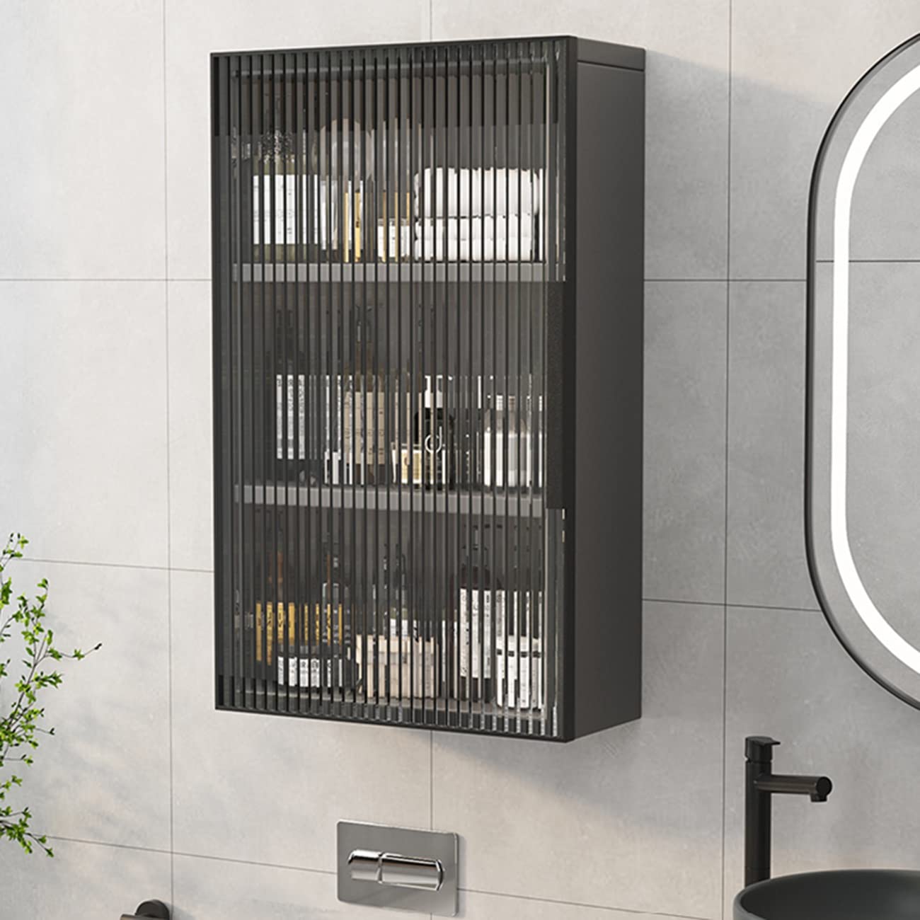 Multifunctional Wall Cabinet with Glass Door - Sturdy Multi-Layer Storage Shelf for Living Room, Entryway, Bathroom & Bedroom - Heavy Duty Wall Mounted Organizer for Home Decor & Space Saving