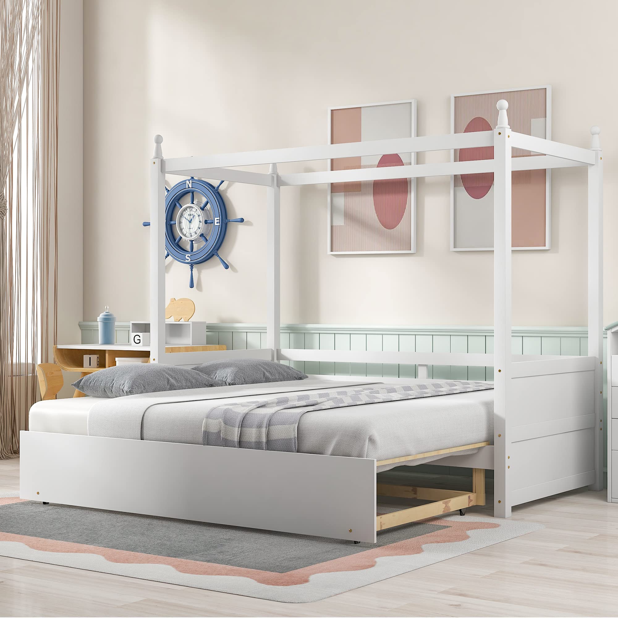 Twin to King Extendable Daybed with Pull-Out Platform - Space-Saving Canopy Bed for Small Rooms | Perfect for Guest Bed, Dorm Room & Studio Apartment
