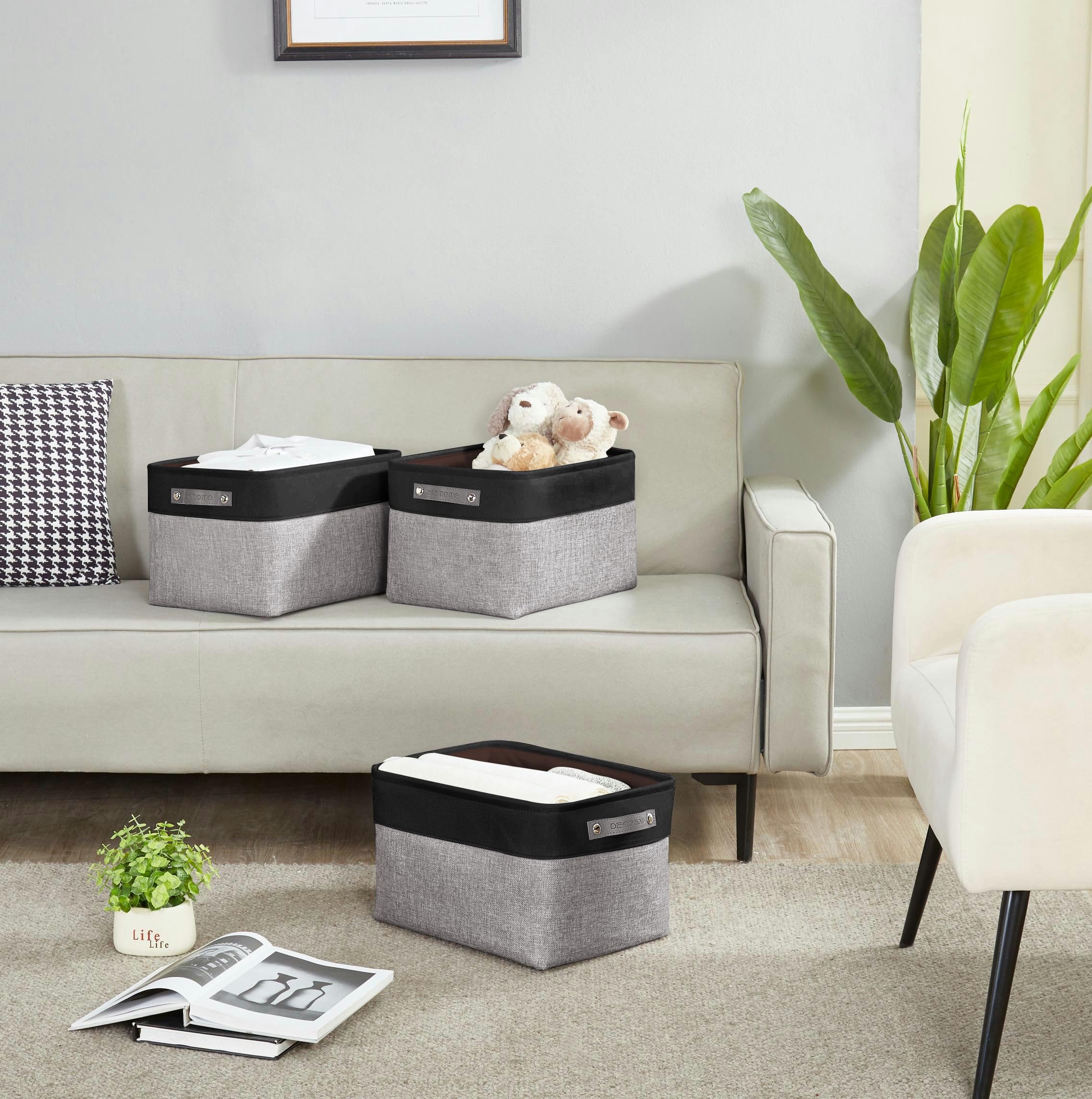 DECOMOMO Fabric Storage Bins - Large 4-Pack Grey & Black Storage Baskets for Shelves, Closet Organization, Toys, Nursery - Perfect for Home, Office & Kids Room Storage Solutions
